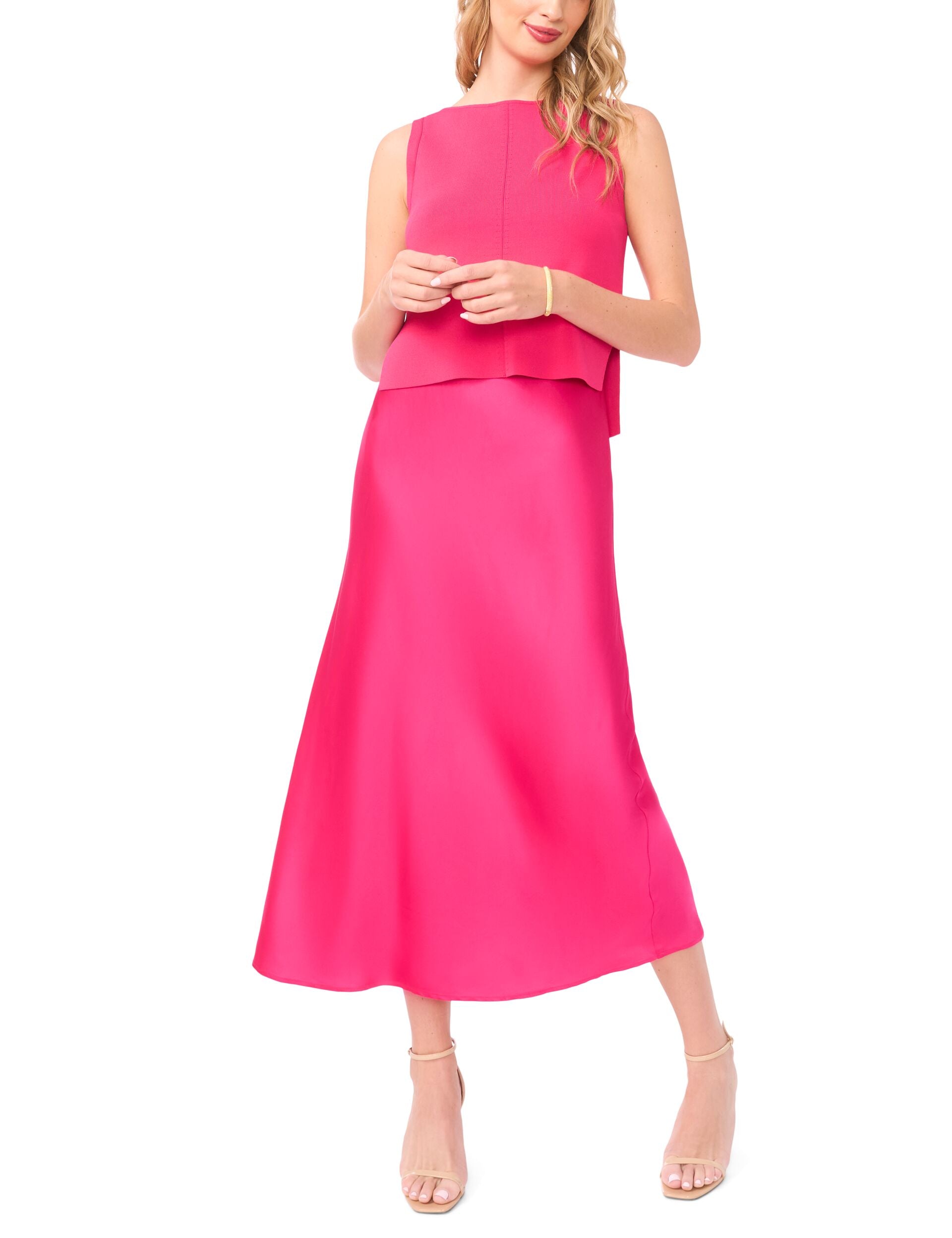 2-in-1 Knit Tank Satin Midi Dress | Midori