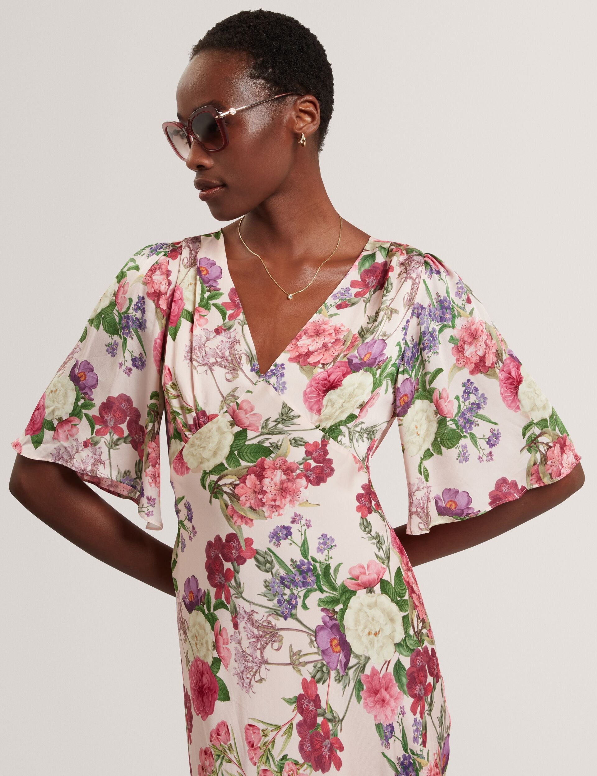 Ted Baker London V-Neck Flutter Sleeve Dress - Cloud Pink Ted Baker London V-Neck Flutter Sleeve Dress - Cloud Pink