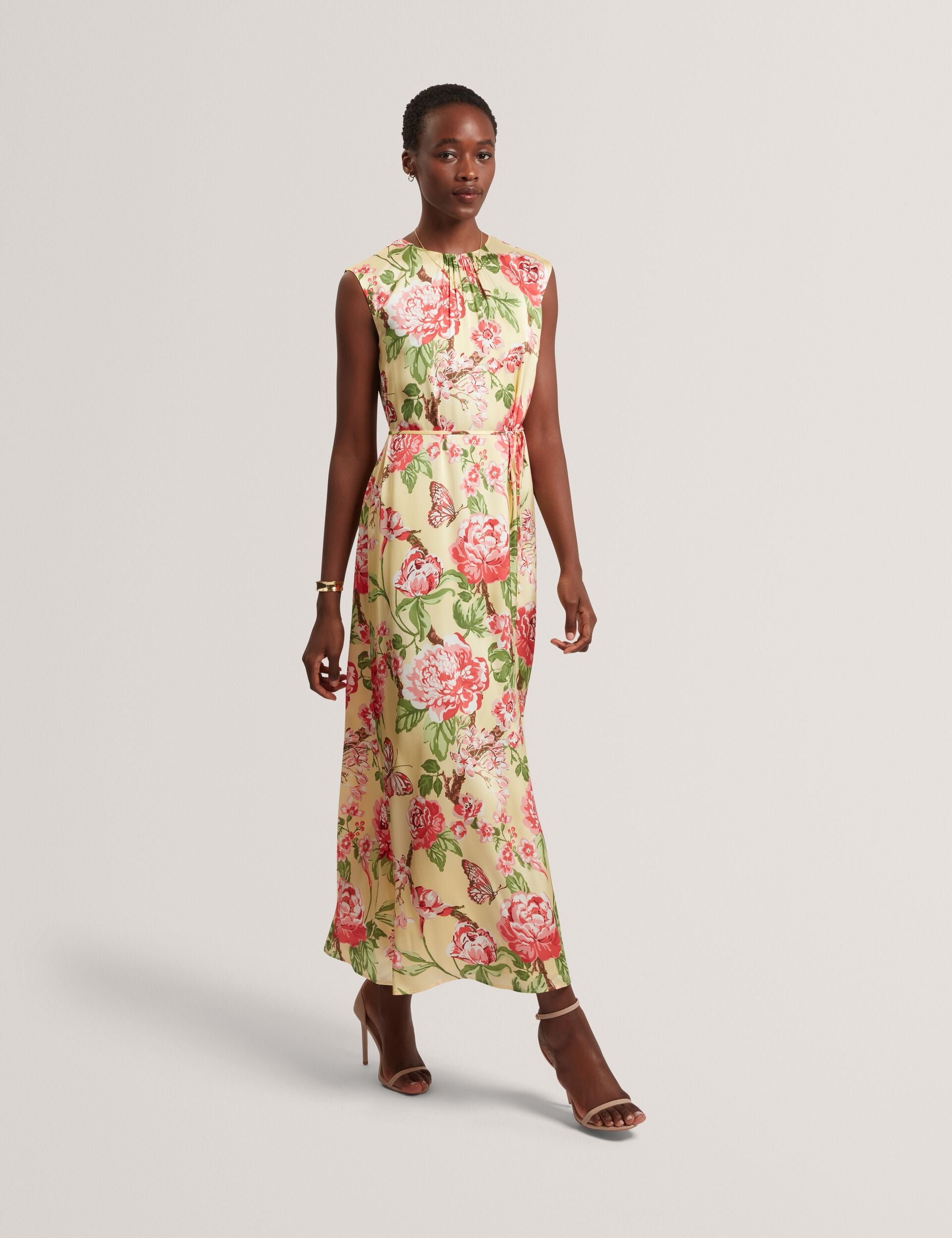 Satin Floral Sleeveless Maxi Dress | Parker