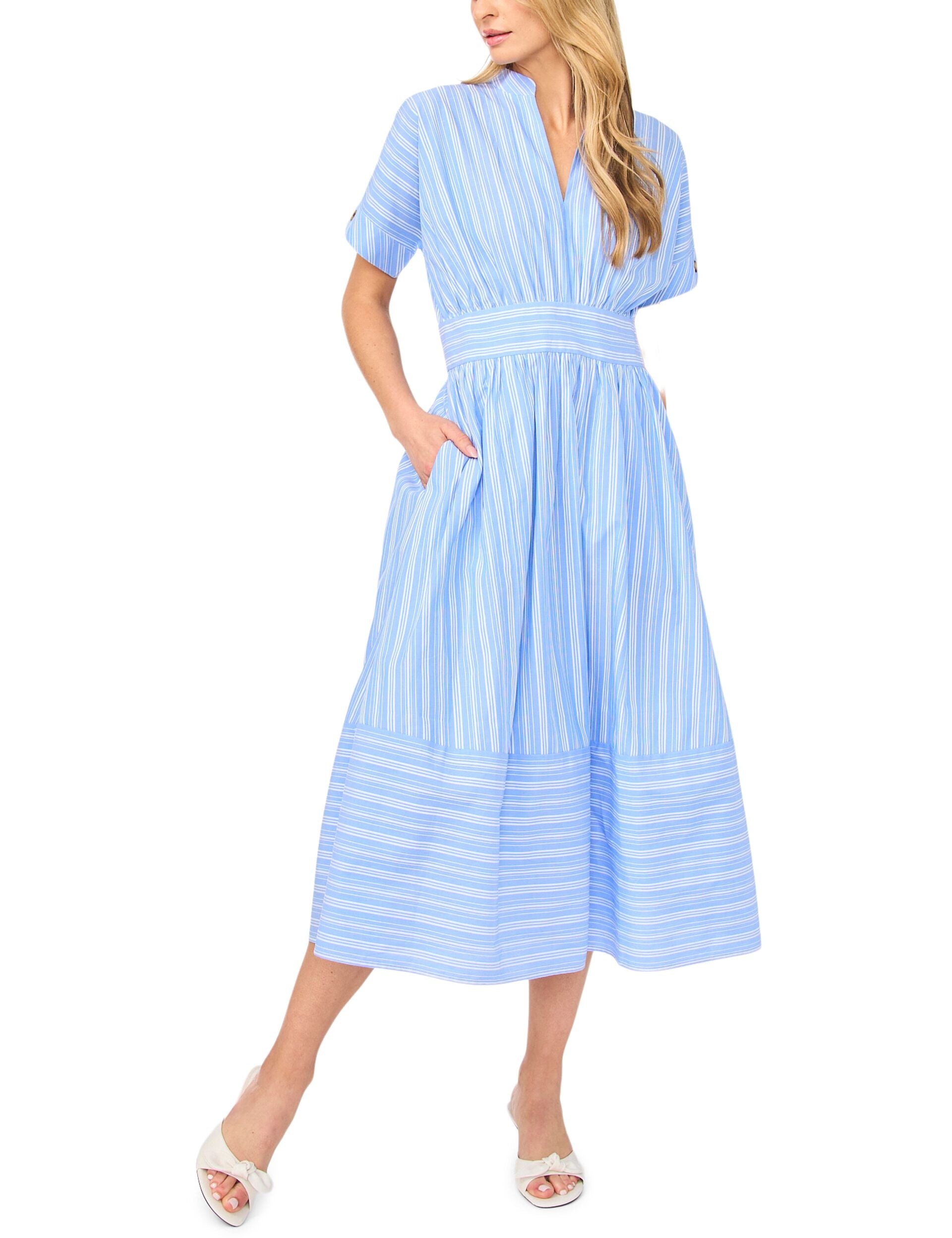 Striped Cotton V-neck Midi Dress | Charlotte