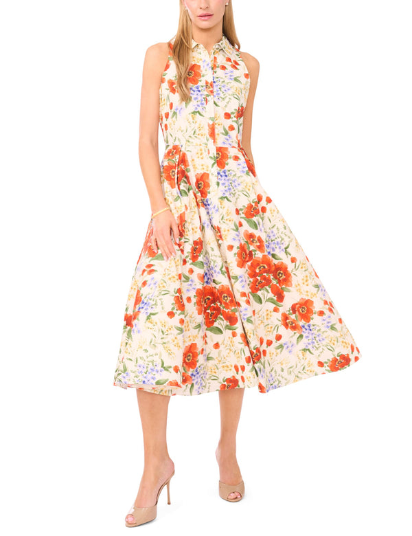 Ted Baker Floral Sleeveless Collared Midi Dress