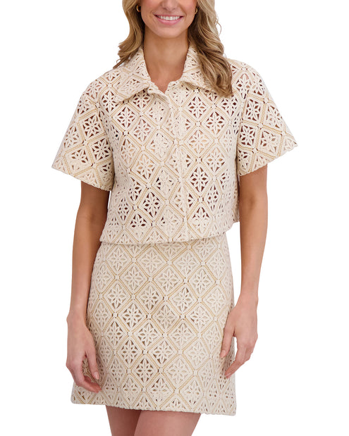 CROPPED SHORT SLEEVE CROCHET BLOUSE | TAUPE BISQUE