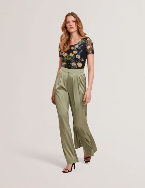 SILK WIDE LEG BELTED TUCK PANT | DESERT SAGE