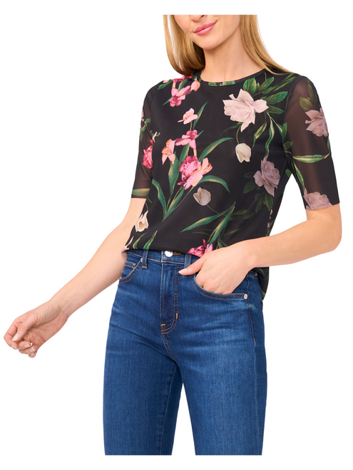 SHORT SLEEVE MESH TOP | RICH BLACK