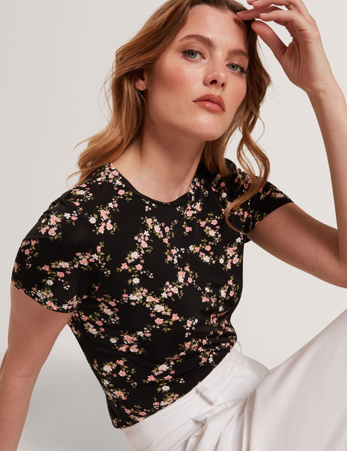ALLOVER FLORAL T-SHIRT | RICH BLACK