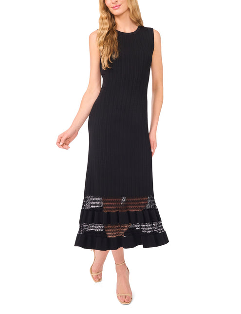 SLEEVELESS CREW NECK MIDI DRESS  | RICH BLACK
