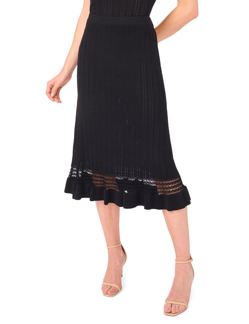 ABOVE KNEE FLARE SKIRT WITH POINTELLE & RIB | RICH BLACK