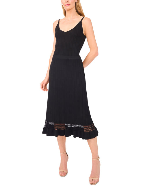 ABOVE KNEE FLARE SKIRT WITH POINTELLE & RIB | RICH BLACK