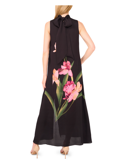 SLEEVELESS BOW MAXI DRESS WITH SLIT | RICH BLACK