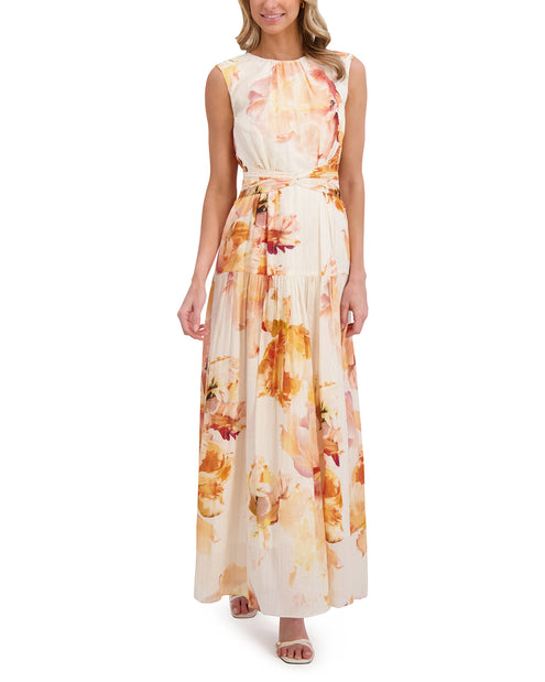 SLEEVELESS WRAPPED WAIST MAXI DRESS | ORANGE