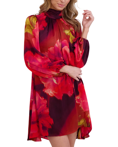 BOW NECK MINI DRESS  | FLAME SCARLET