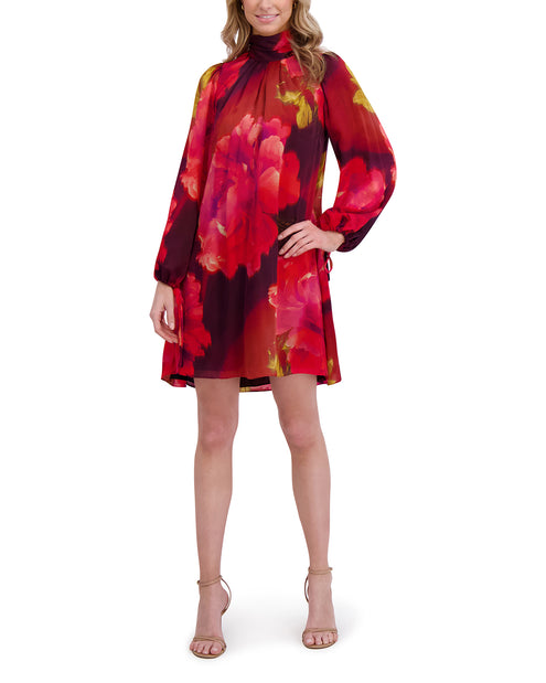 BOW NECK MINI DRESS  | FLAME SCARLET