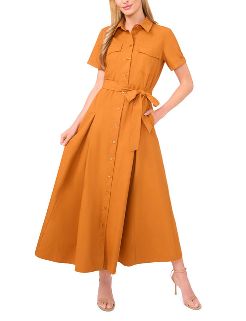 SHIRT DRESS WITH SELF BELT | CAMEL