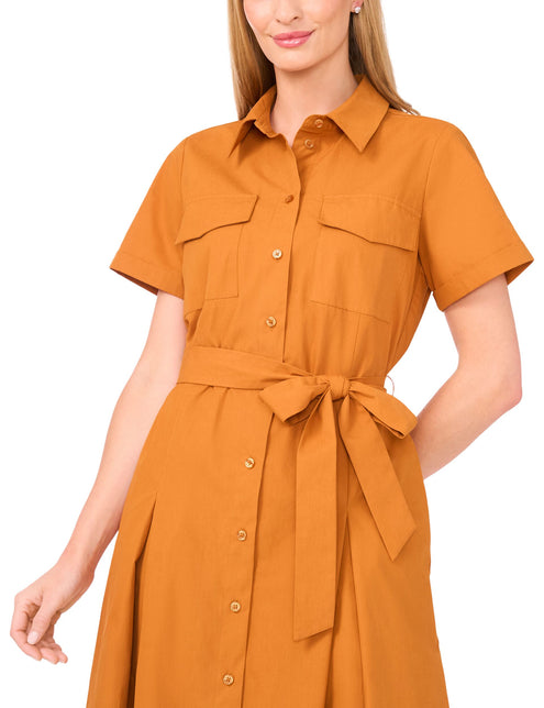 SHIRT DRESS WITH SELF BELT | CAMEL