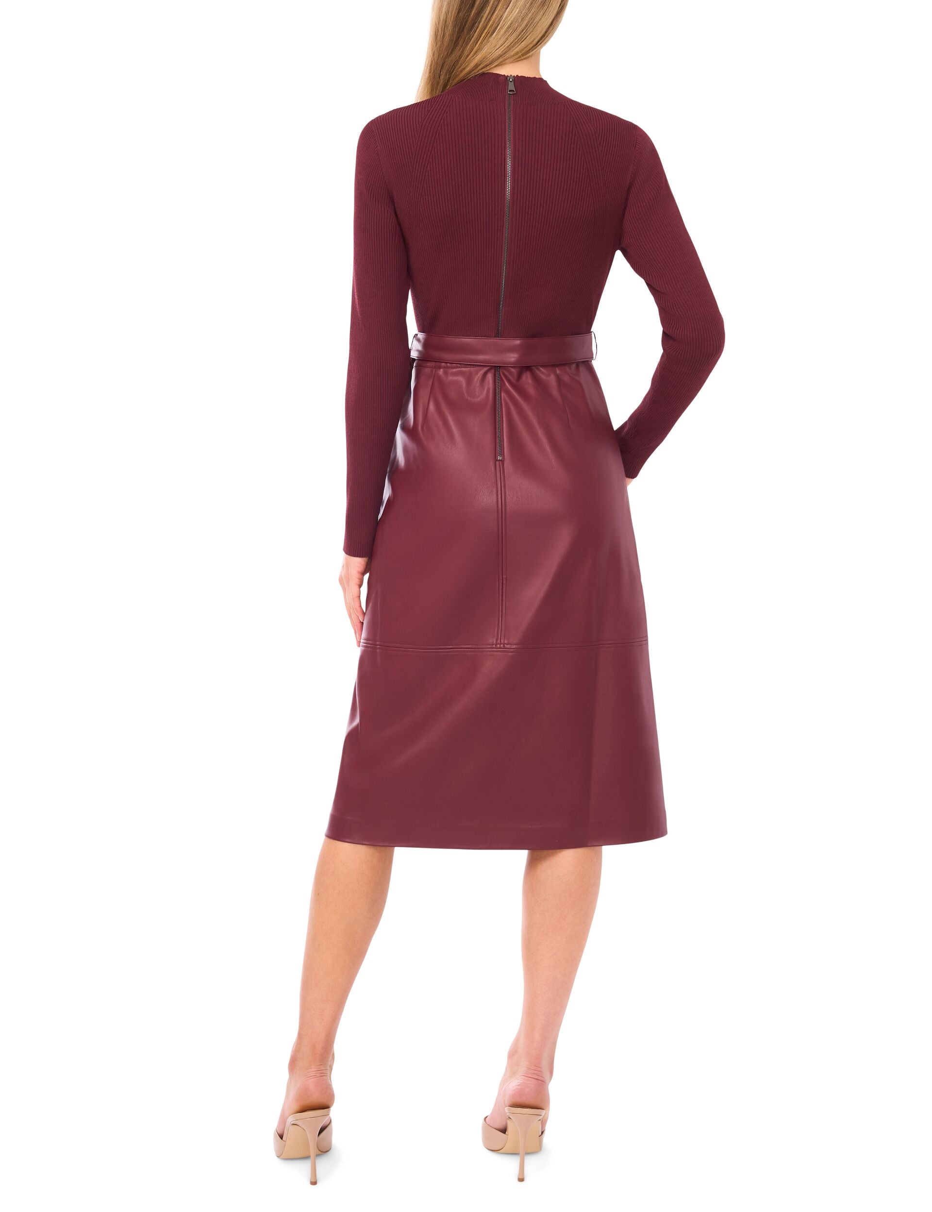 Mock Neck Midi Dress With Faux Leather Skirt | Oneida | Ted Baker US Mock Neck Midi Dress With Faux Leather Skirt | Oneida | Ted Baker US