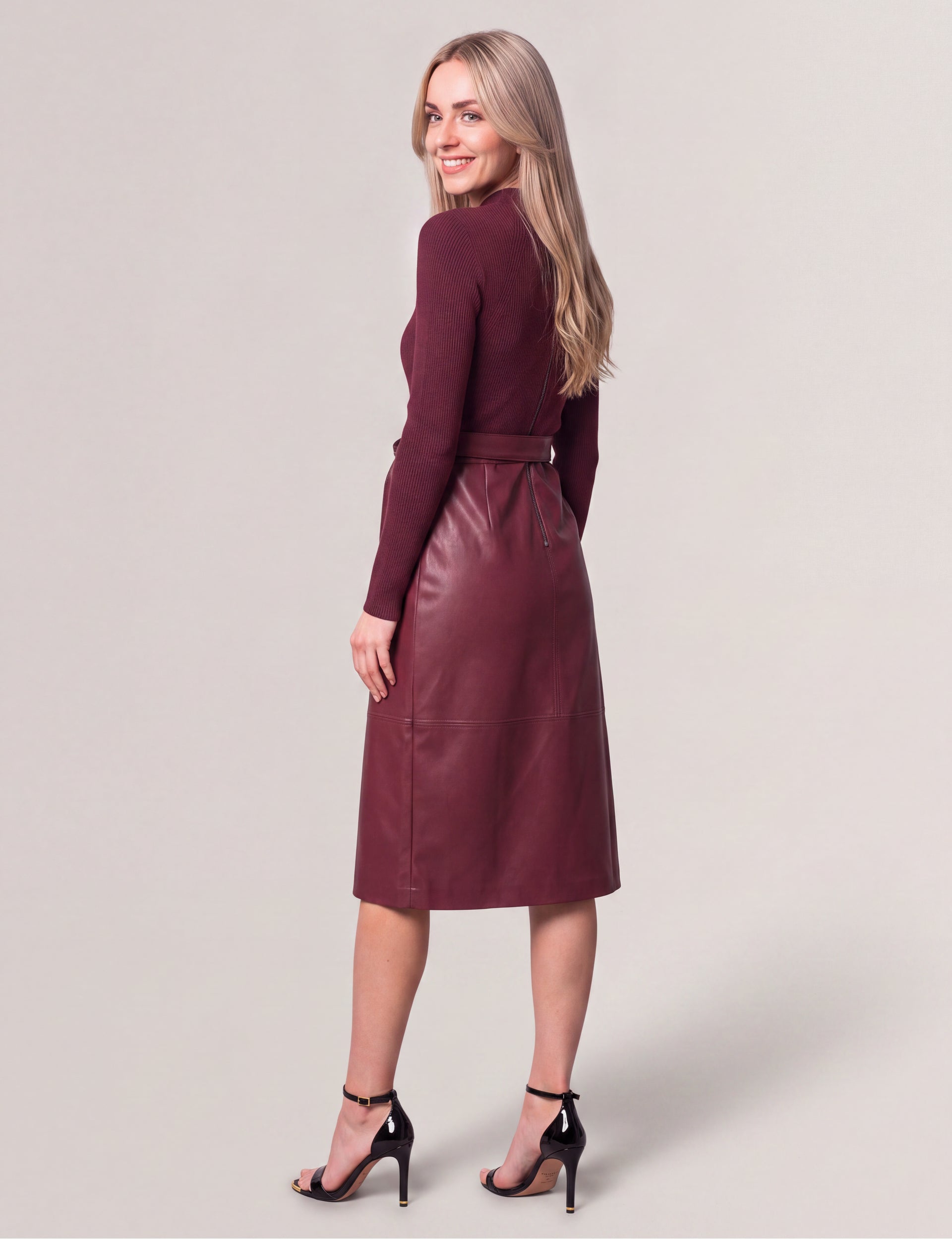 Mock Neck Midi Dress With Faux Leather Skirt | Oneida | Ted Baker US