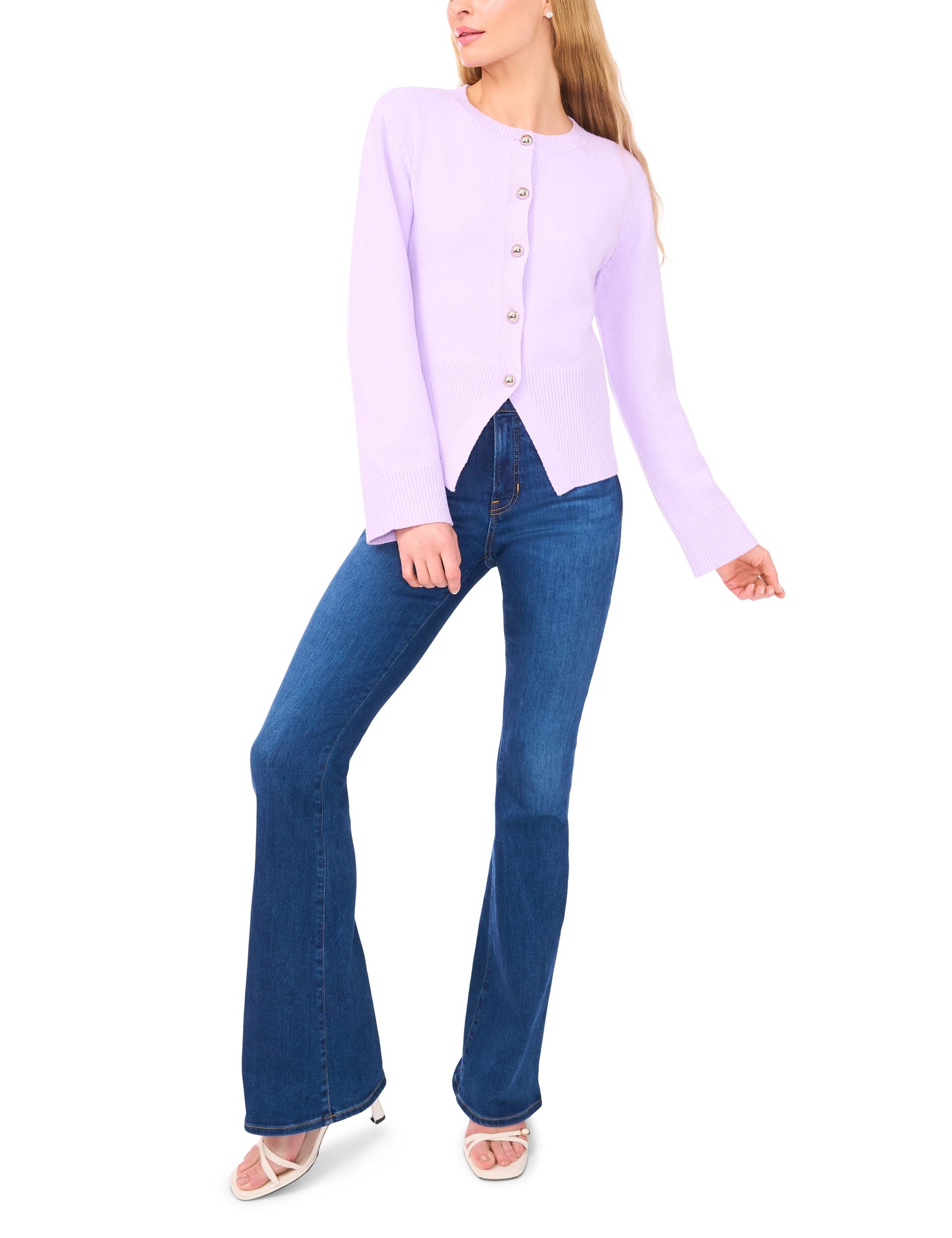 Pale Purple Crew Neck Cardigan With Fitted Body | Della | Ted Baker US