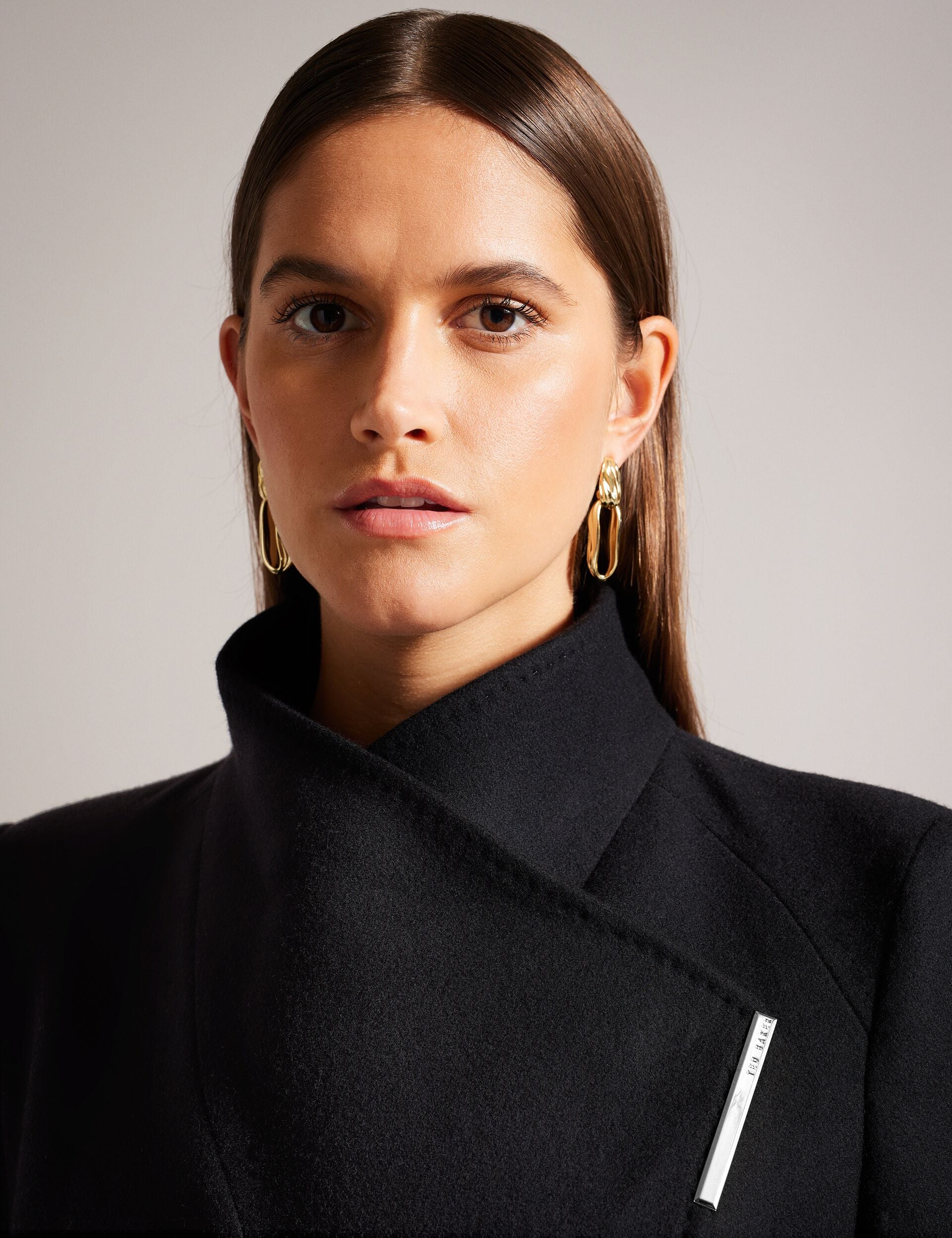 Black Midi Length Belted Wool Wrap Coat | Roseo | Ted Baker US
