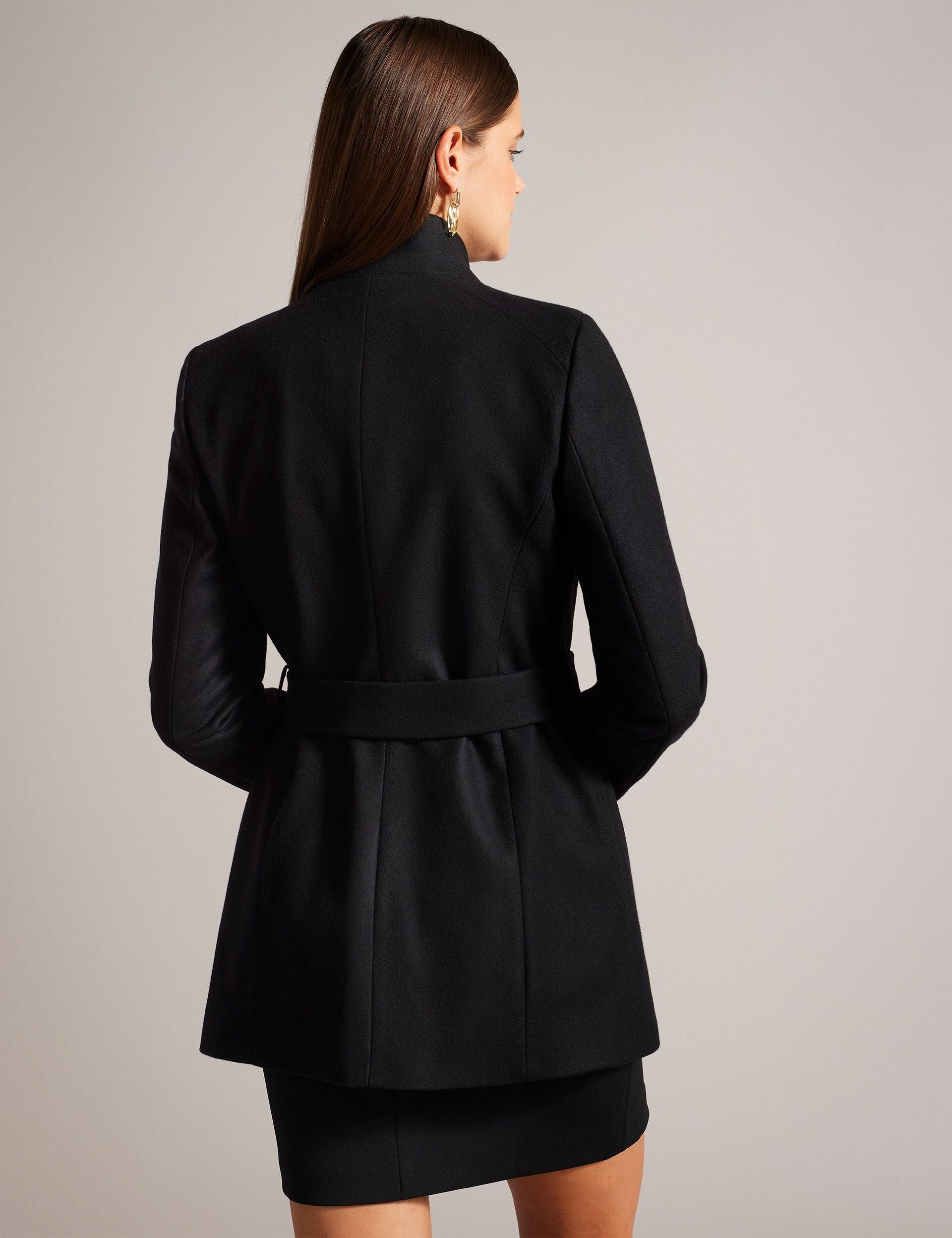 Black Short Belted Wool Wrap Coat | Rosesso | Ted Baker US