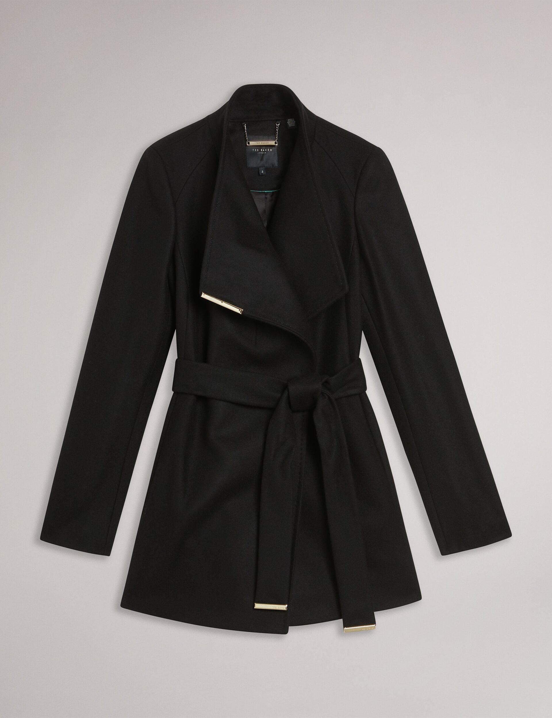 Ted Baker Women's ROSESS Short Belted Wool Wrap Coat in Black Ted Baker Women's ROSESS Short Belted Wool Wrap Coat in Black