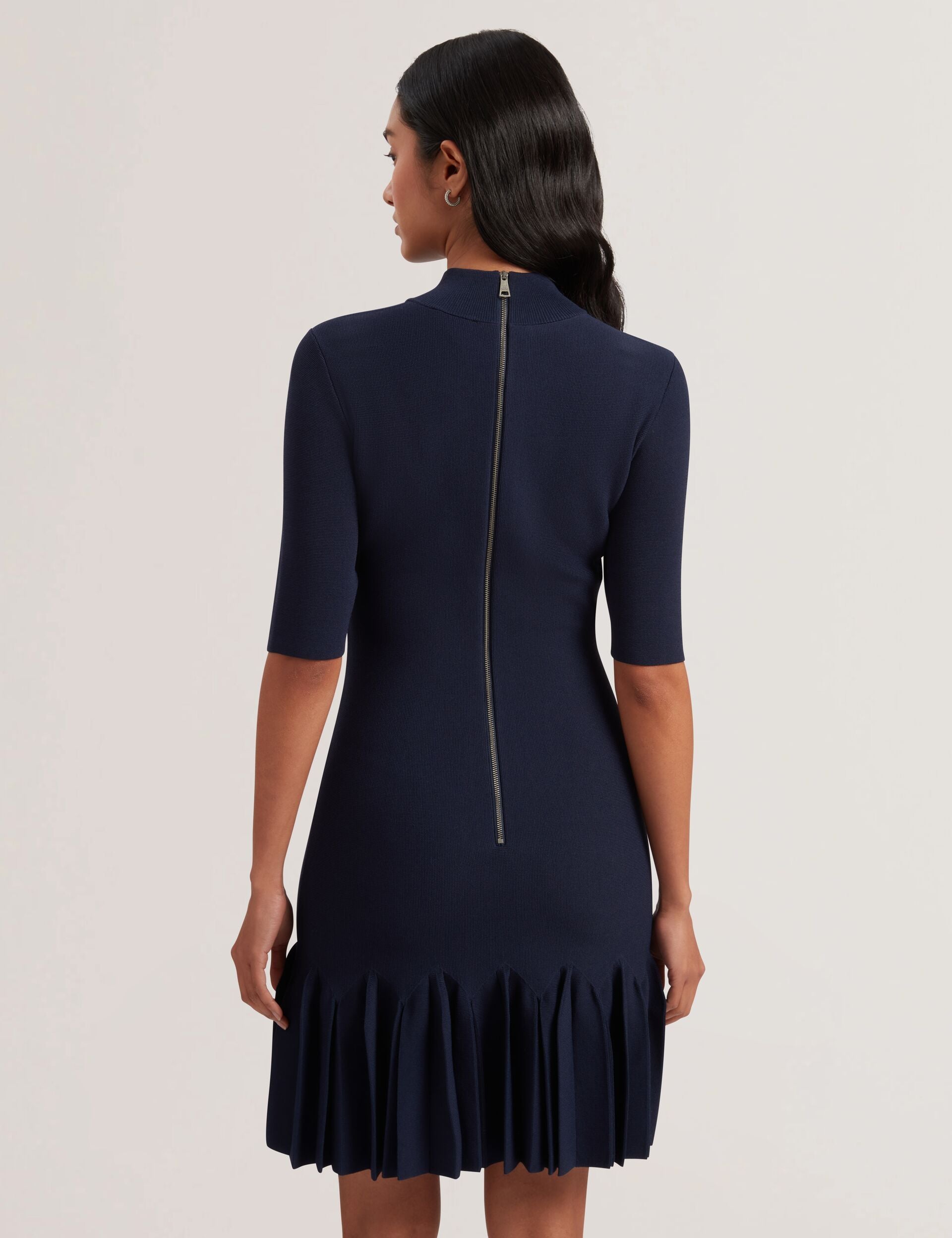 Dk-blue Pleated Hem Bodycon Knit Mini Dress | CANDDY | Ted Baker