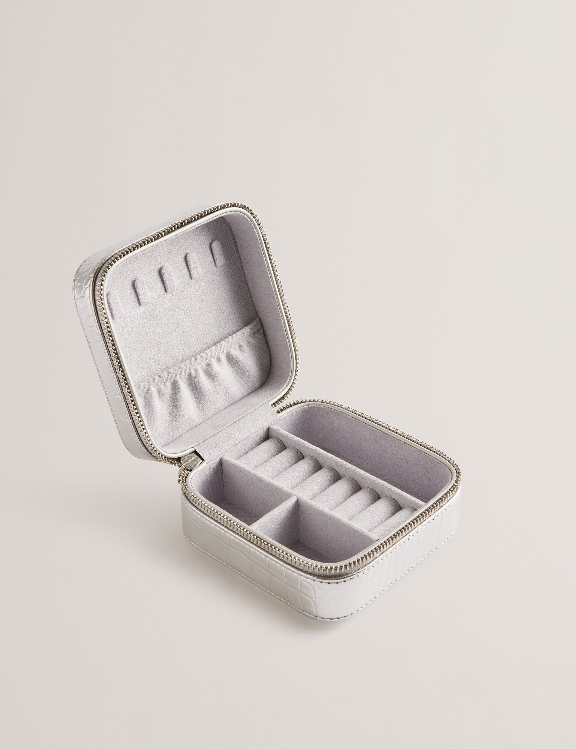 Silver Croc Effect Zip Around Jewellery Case Hazelli Ted Baker US