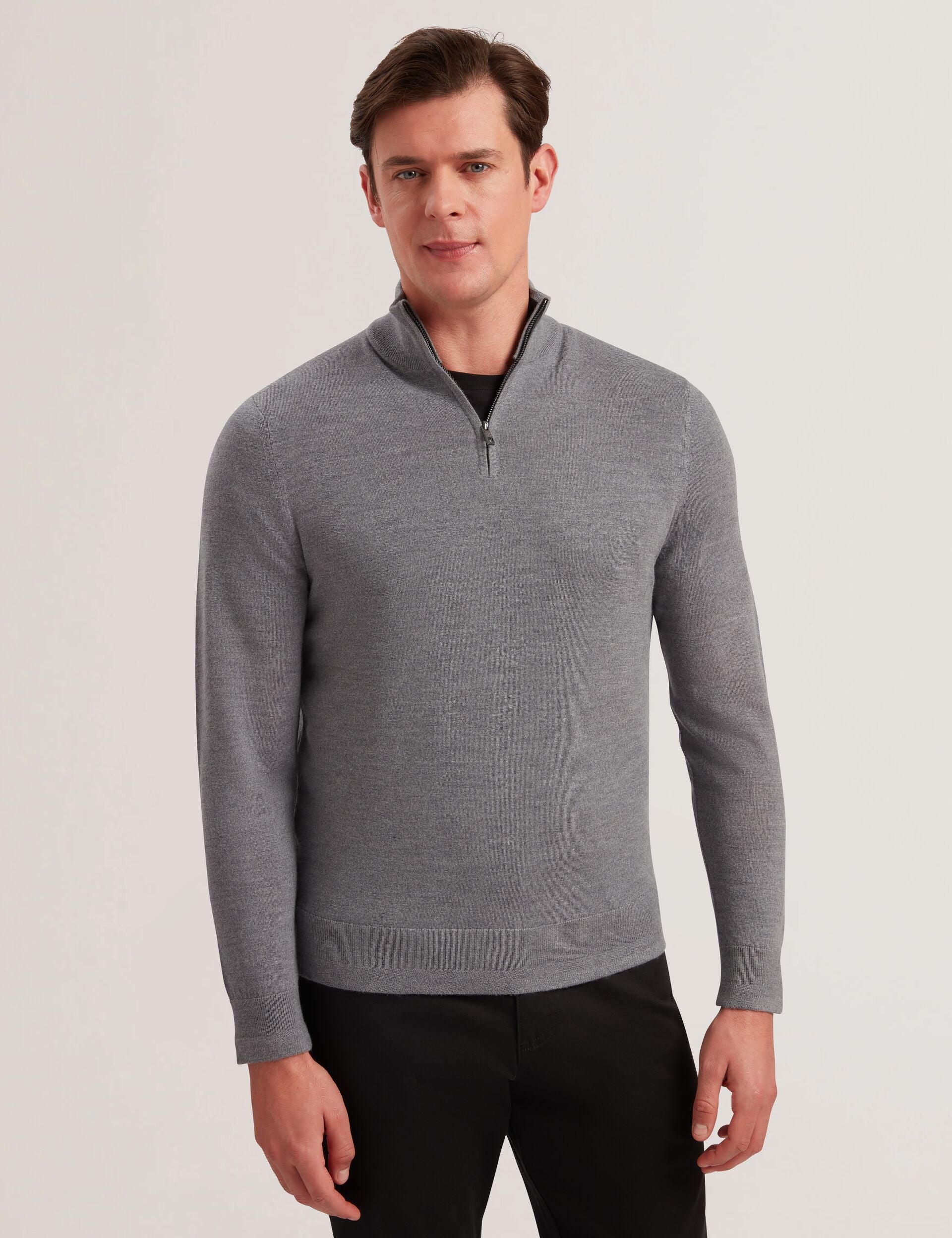 Charcoal Wool Quarter Zip Funnel Neck Sweater | Limehas | Ted Baker US