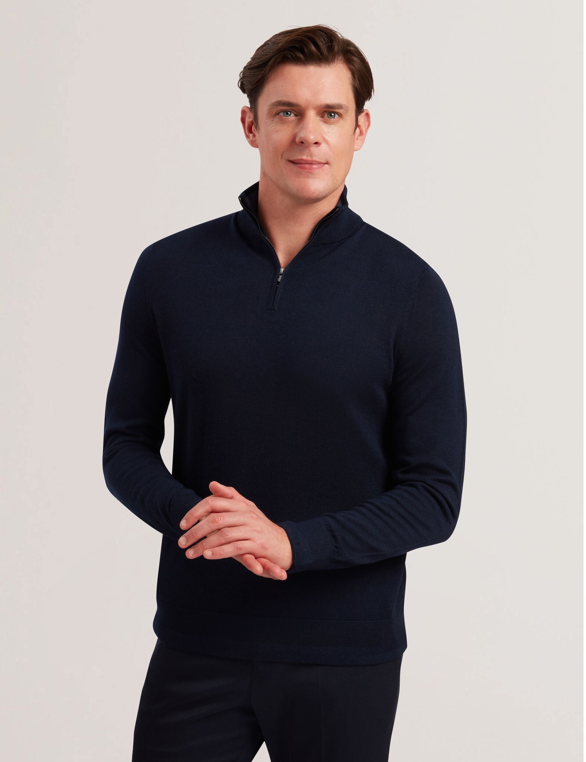 新品☆ TED BAKER サイズ1 紺色 Navy Wool Quarter Zip Funnel Neck Sweater | Limehas | Ted Baker US