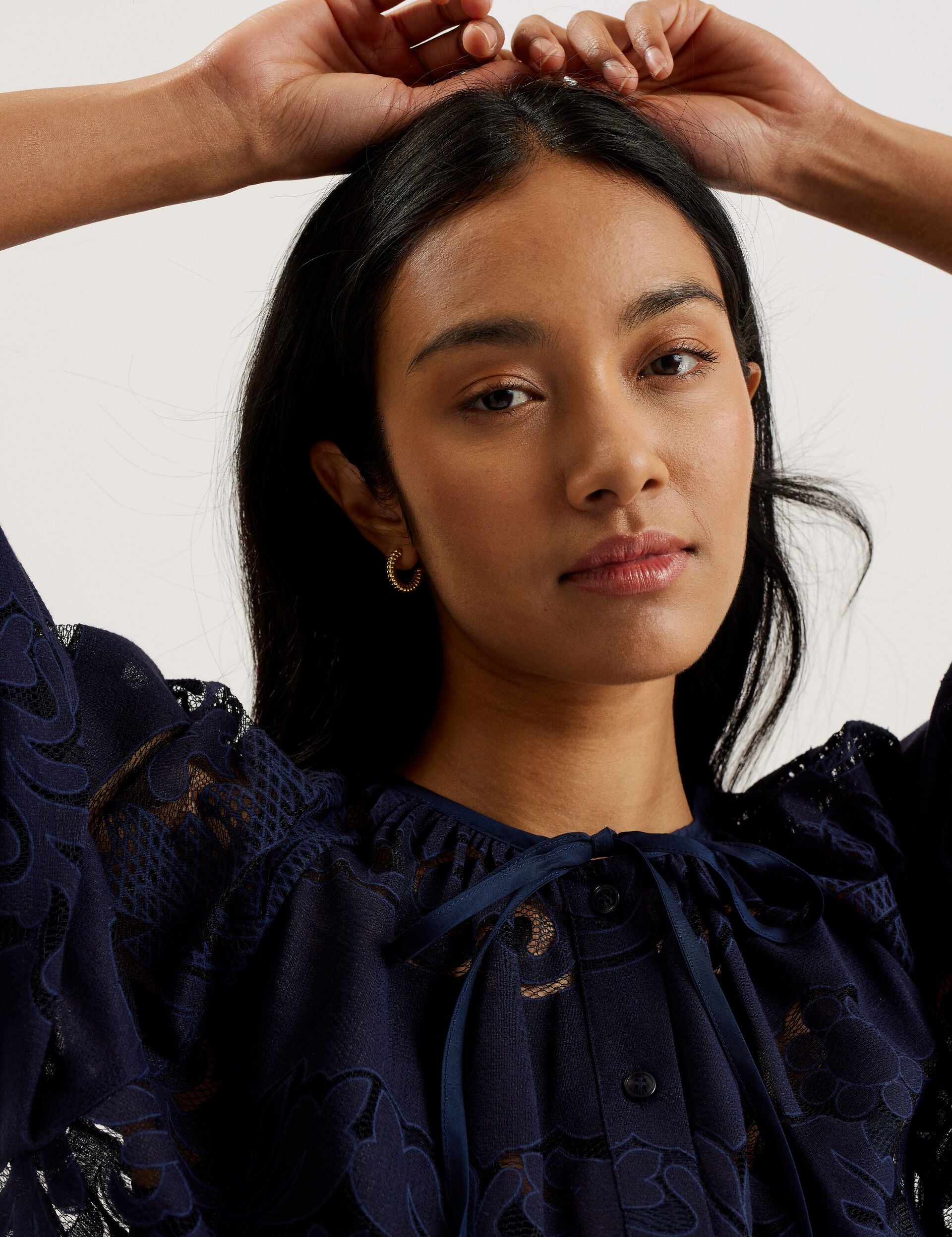 Dk-blue Lace 3/4 Balloon Sleeve Blouse | Bacina | Ted Baker US