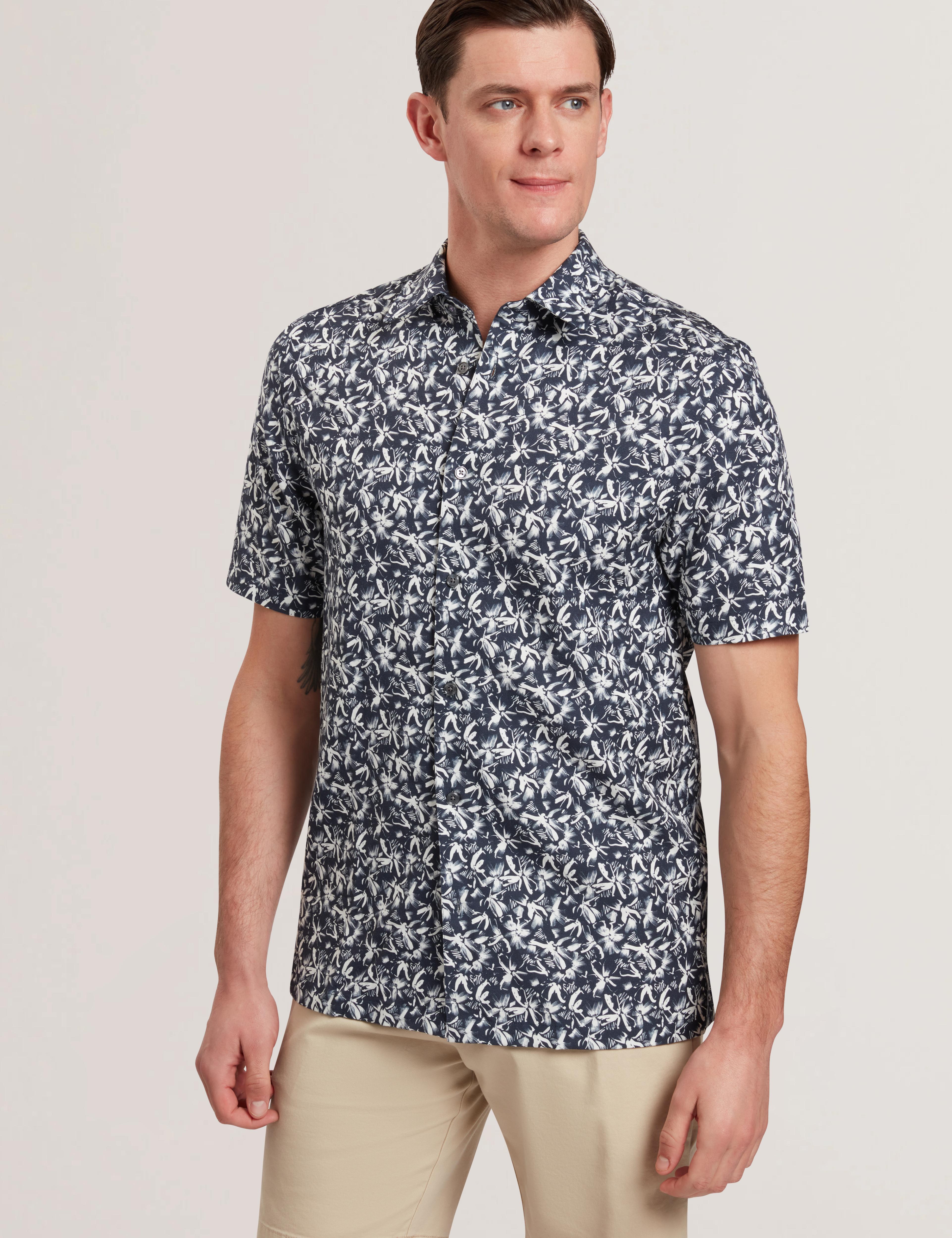 TAVARO - Short Sleeve Abstract Floral Print Shirt