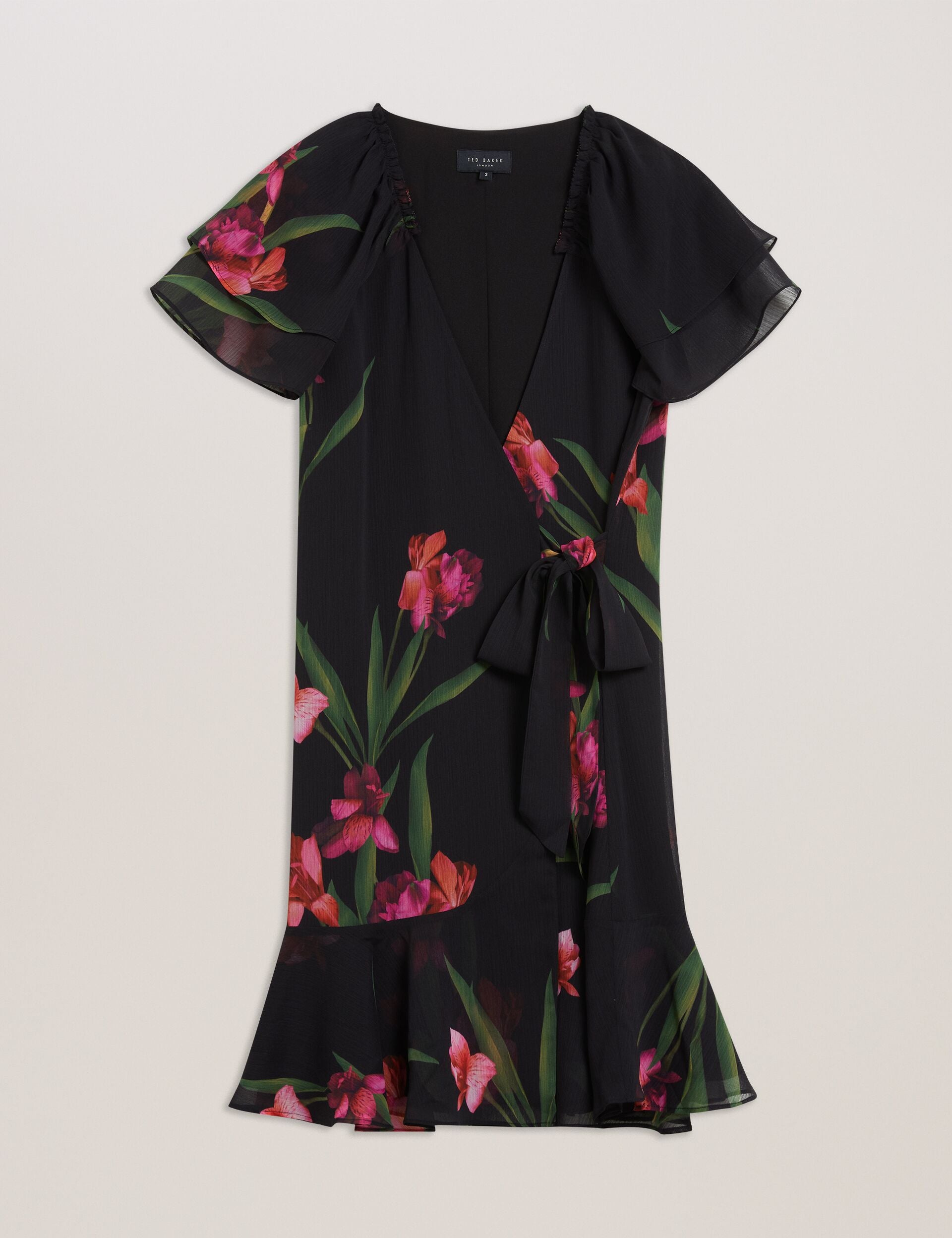FASNIA - Floral Angel Sleeve Wrap Mini Dress FASNIA - Floral Angel Sleeve Wrap Mini Dress