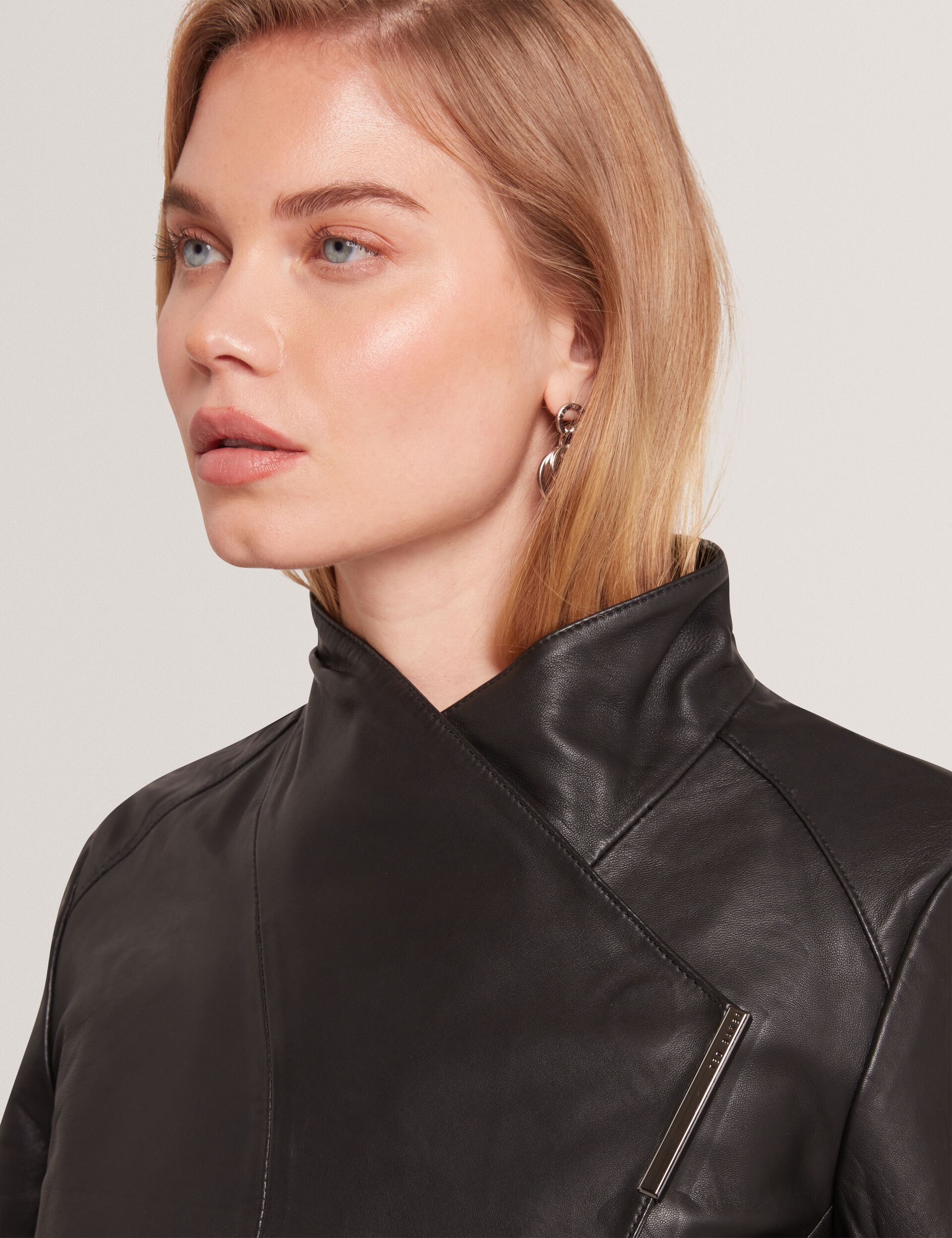 Black Wrap Front Cropped Leather Jacket | Riyoze | Ted Baker US