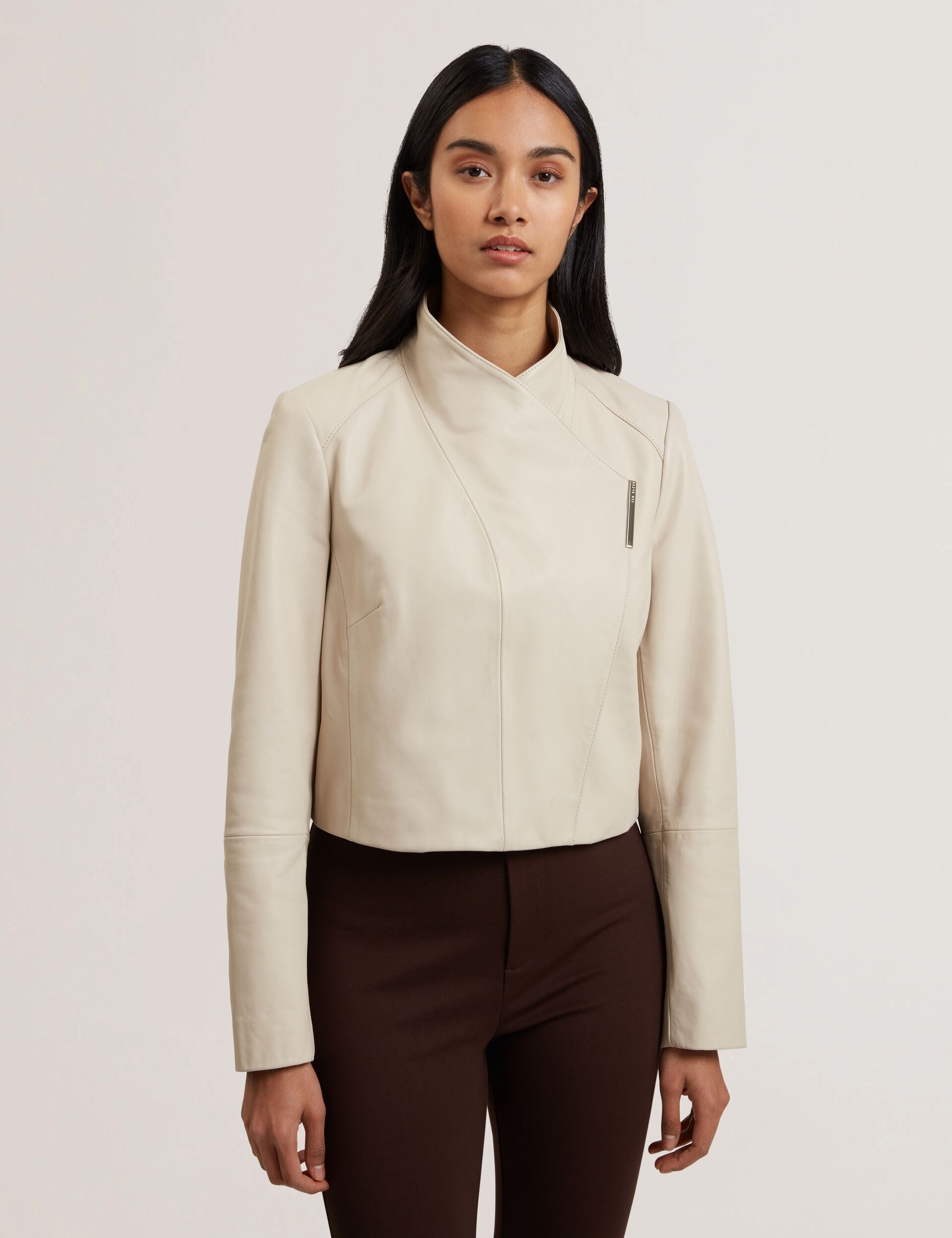 Wrap Front Cropped Leather Jacket | Riyoze | Ted Baker US