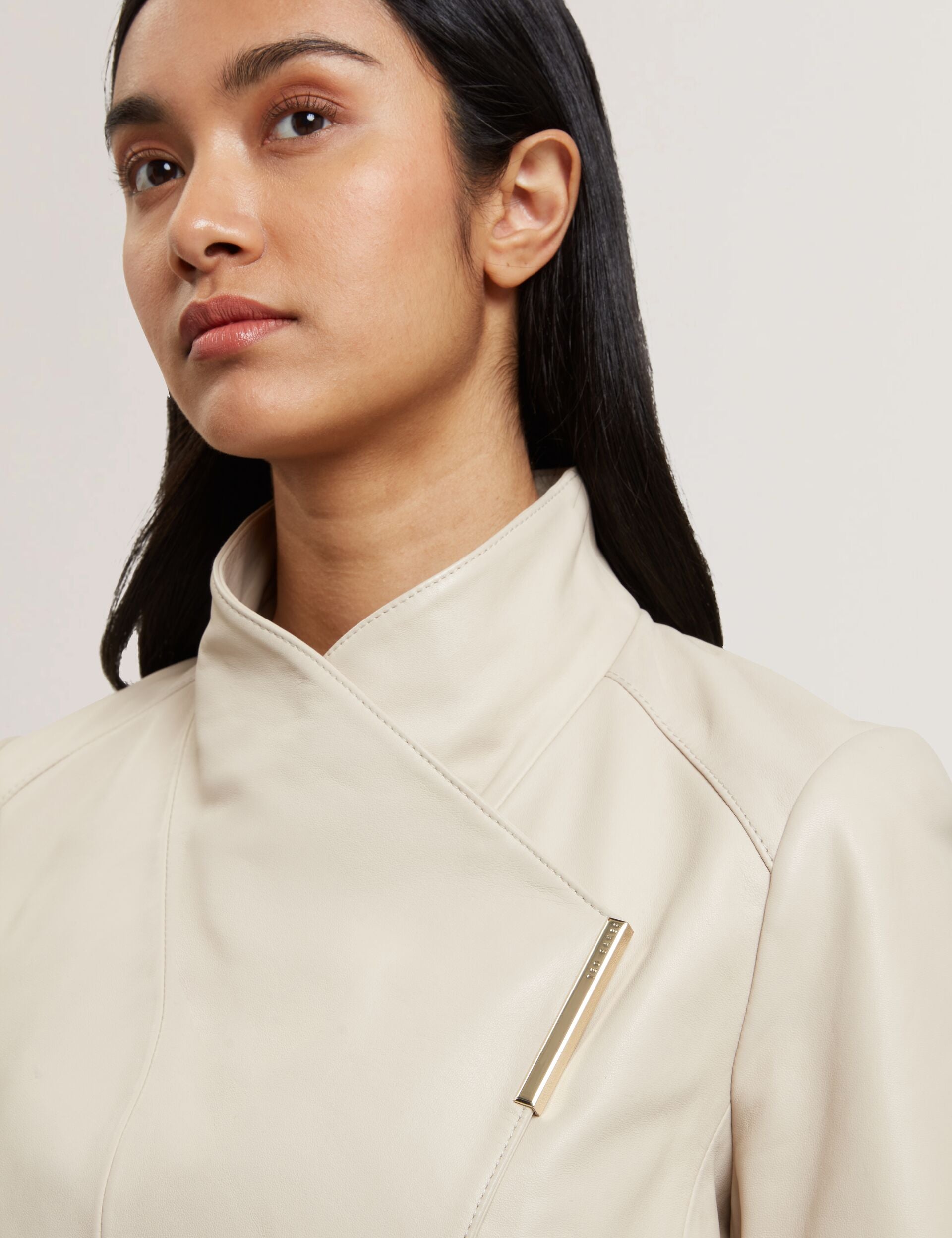 Ivory Wrap Front Cropped Leather Jacket | Riyoze | Ted Baker US