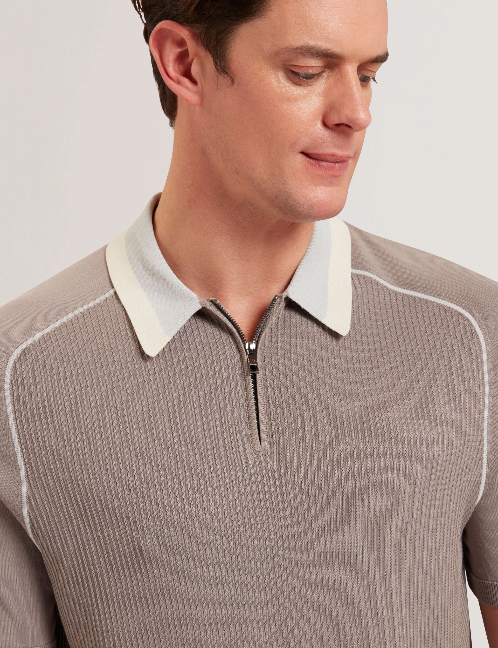 Textured Zip Polo With Striped Collar | Paxto | Ted Baker US