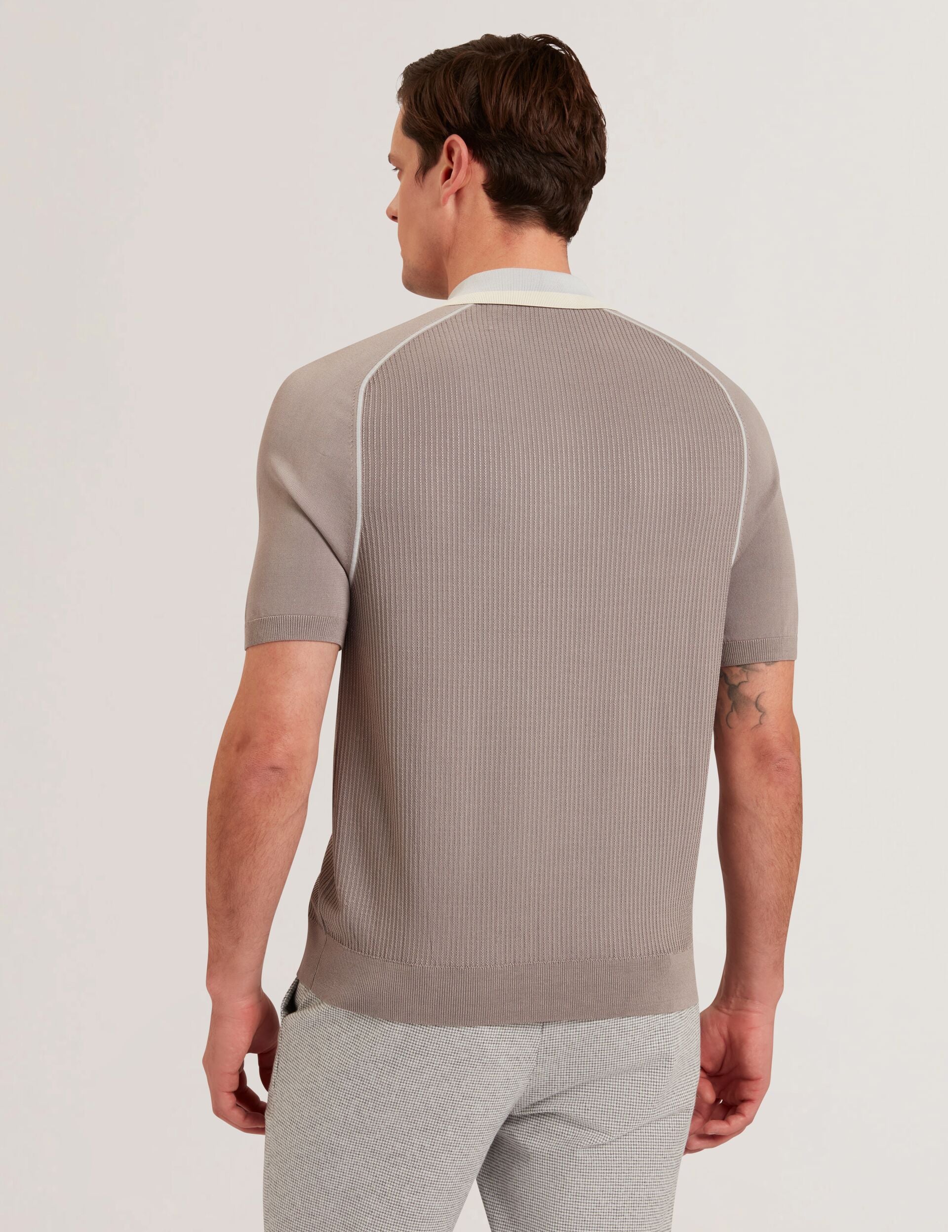 Textured Zip Polo With Striped Collar | Paxto | Ted Baker US