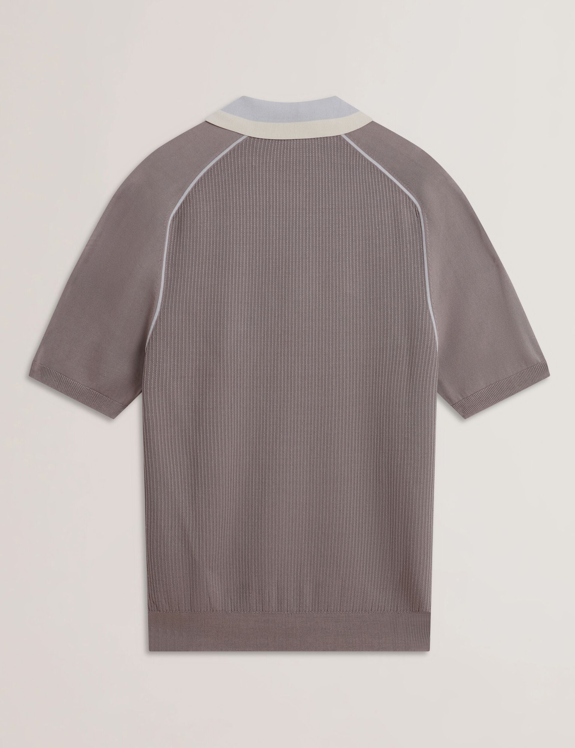 Grey Textured Zip Polo With Striped Collar | Paxto | Ted Baker US