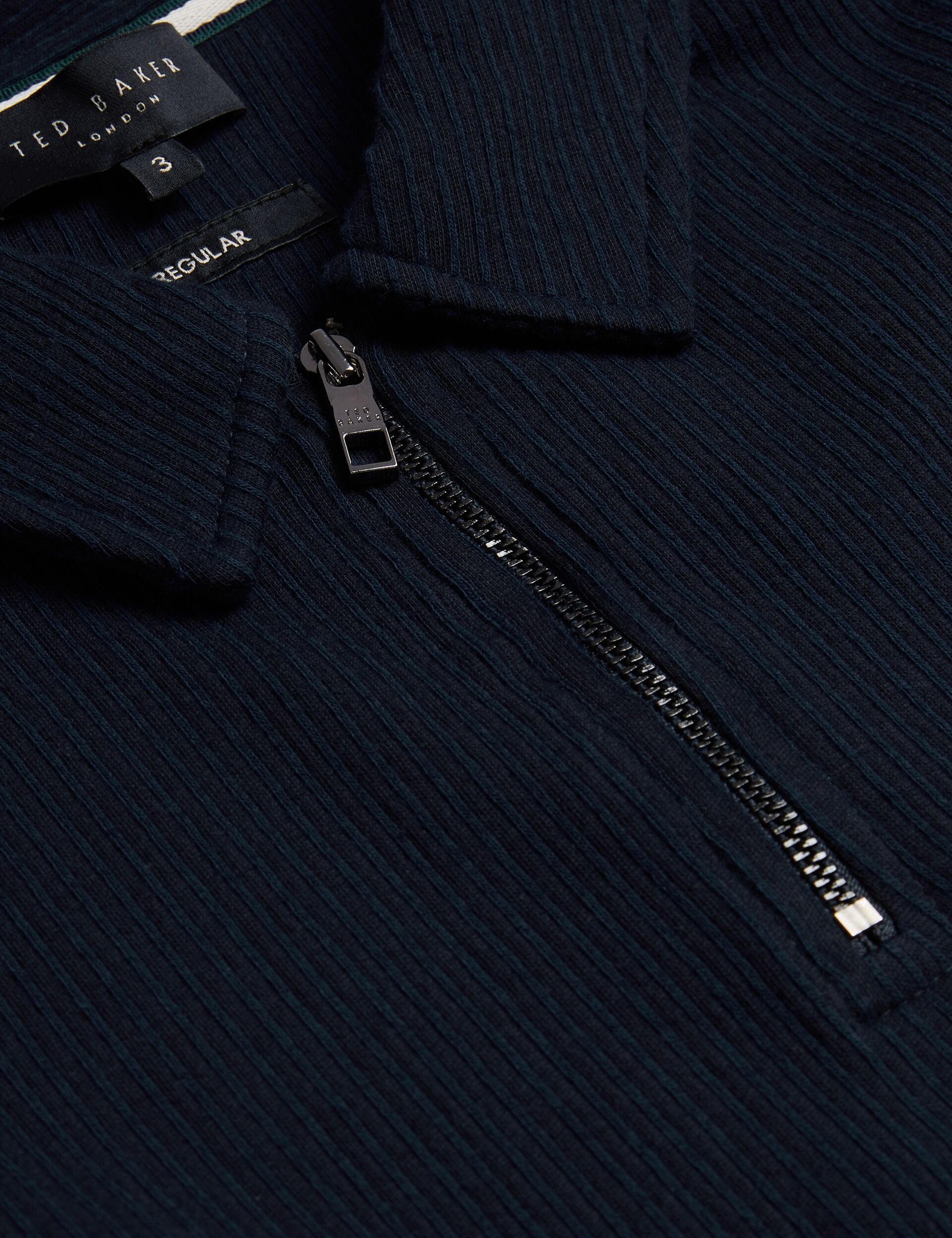 Navy Ribbed Cotton Zip Neck Polo Shirt | Elgrave | Ted Baker US