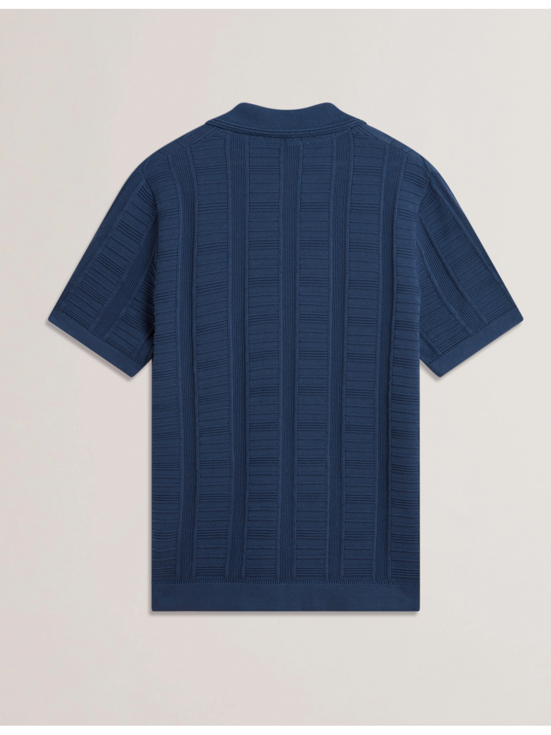 Dark Blue Textured Stripe Open Neck Knitted Polo Shirt | Ruzza Dark Blue Textured Stripe Open Neck Knitted Polo Shirt | Ruzza