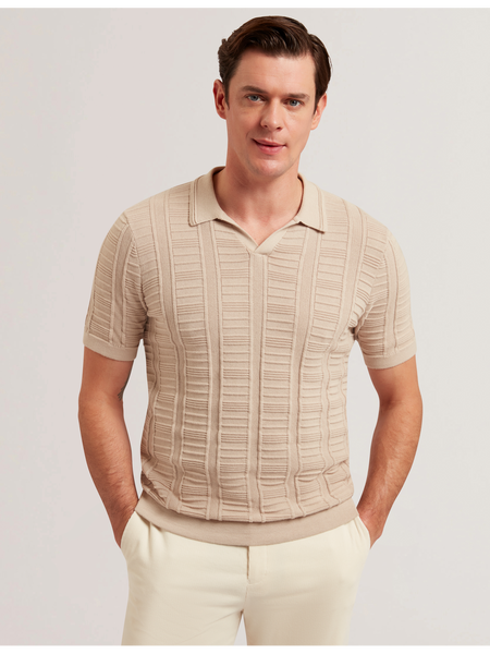 Textured Stripe Open Neck Knitted Polo Shirt | Ruzza | Ted Baker US
