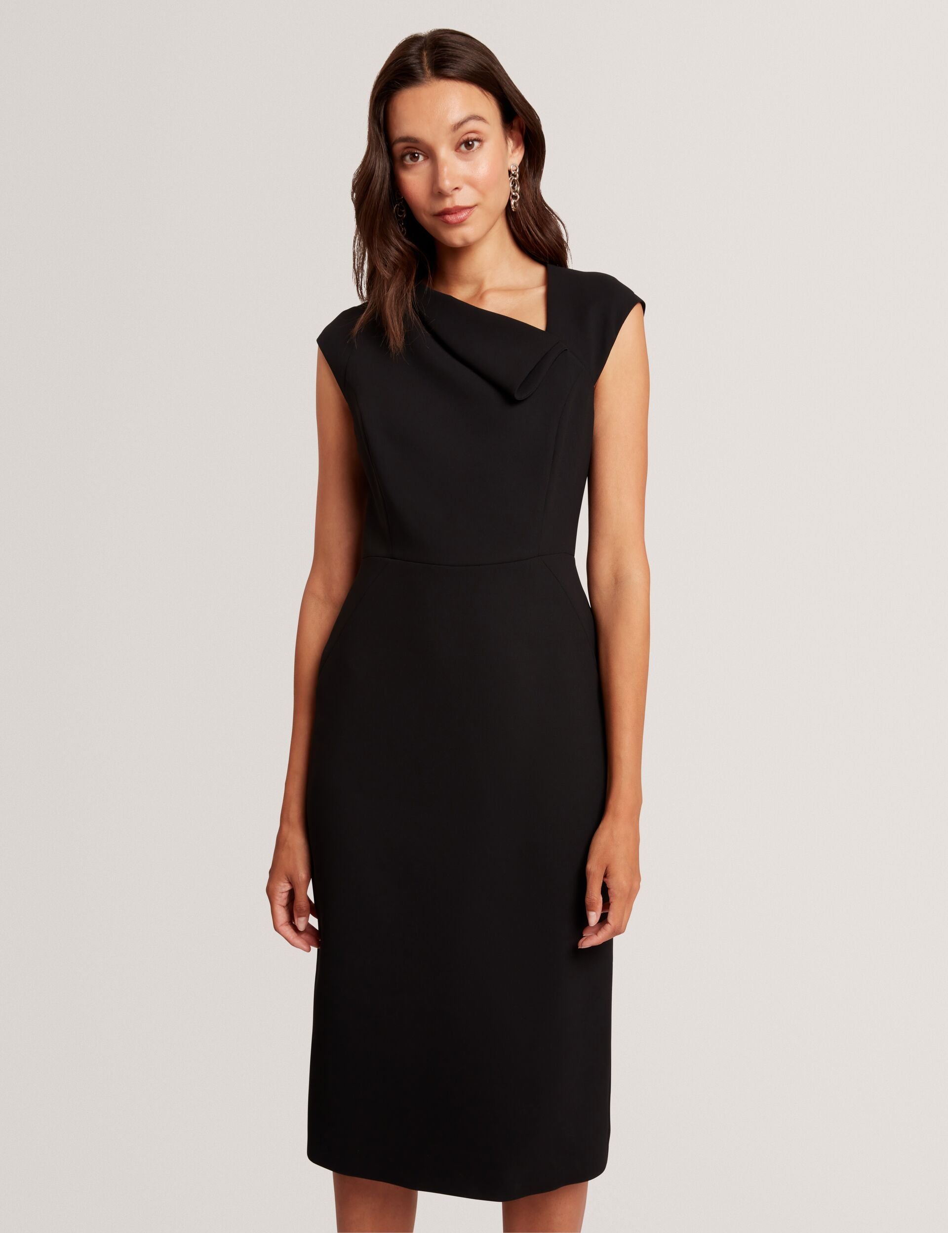 Black Folded Neckline Pencil Midi Dress | Bayree | Ted Baker US