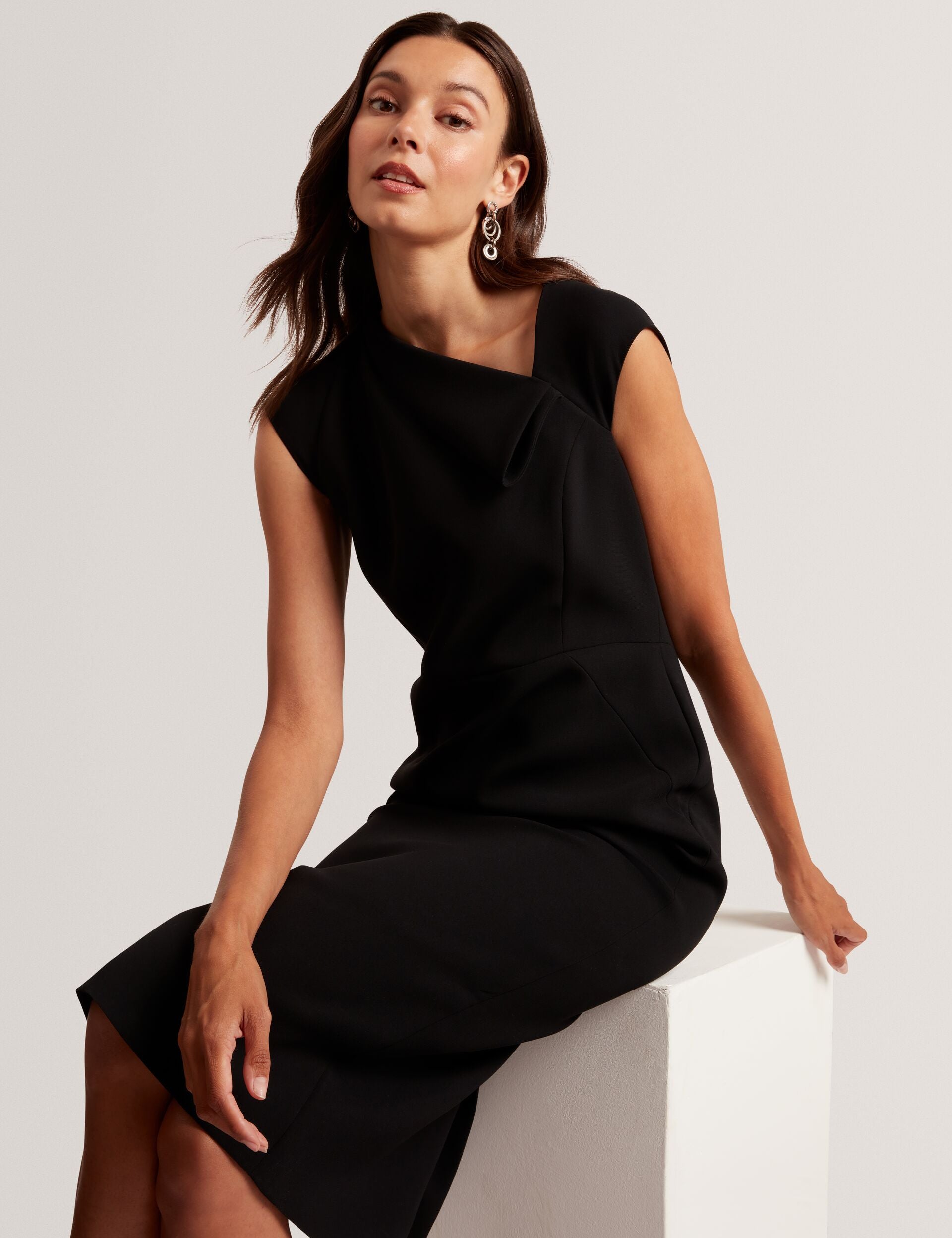 Black Folded Neckline Pencil Midi Dress | Bayree | Ted Baker US