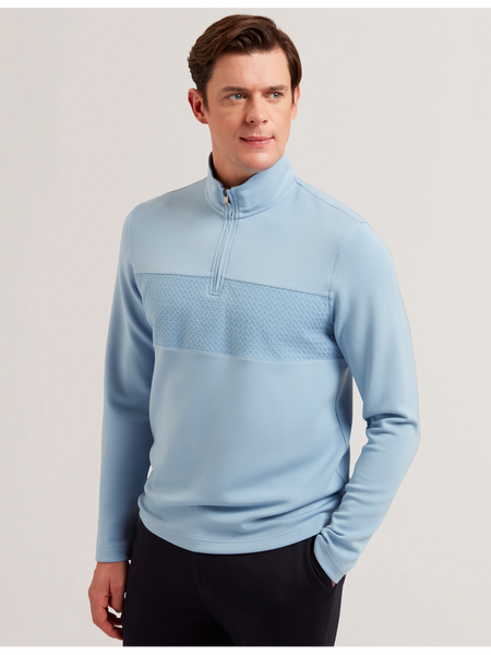 Blue Textured Panel Half-zip Modal Sweatshirt | Simonea | Ted Baker US