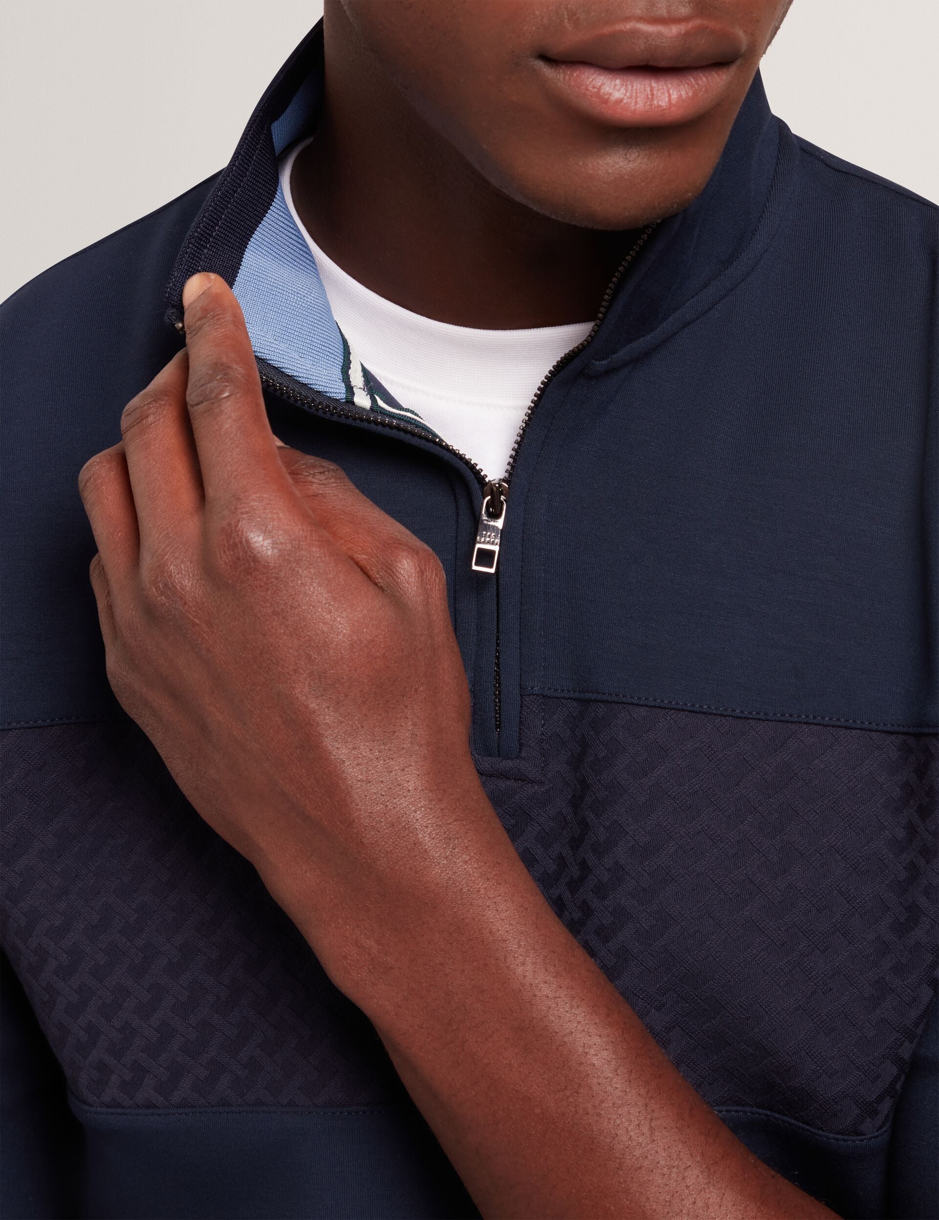 SIMONEAO - Textured Panel Half-Zip Modal Sweatshirt