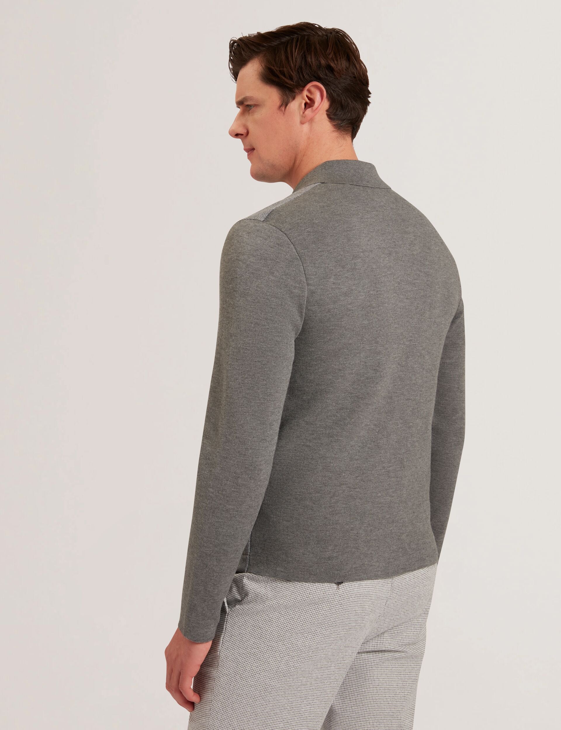 Grey Herringbone Wool Blend Zip Up Cardigan | Dejo | Ted Baker US