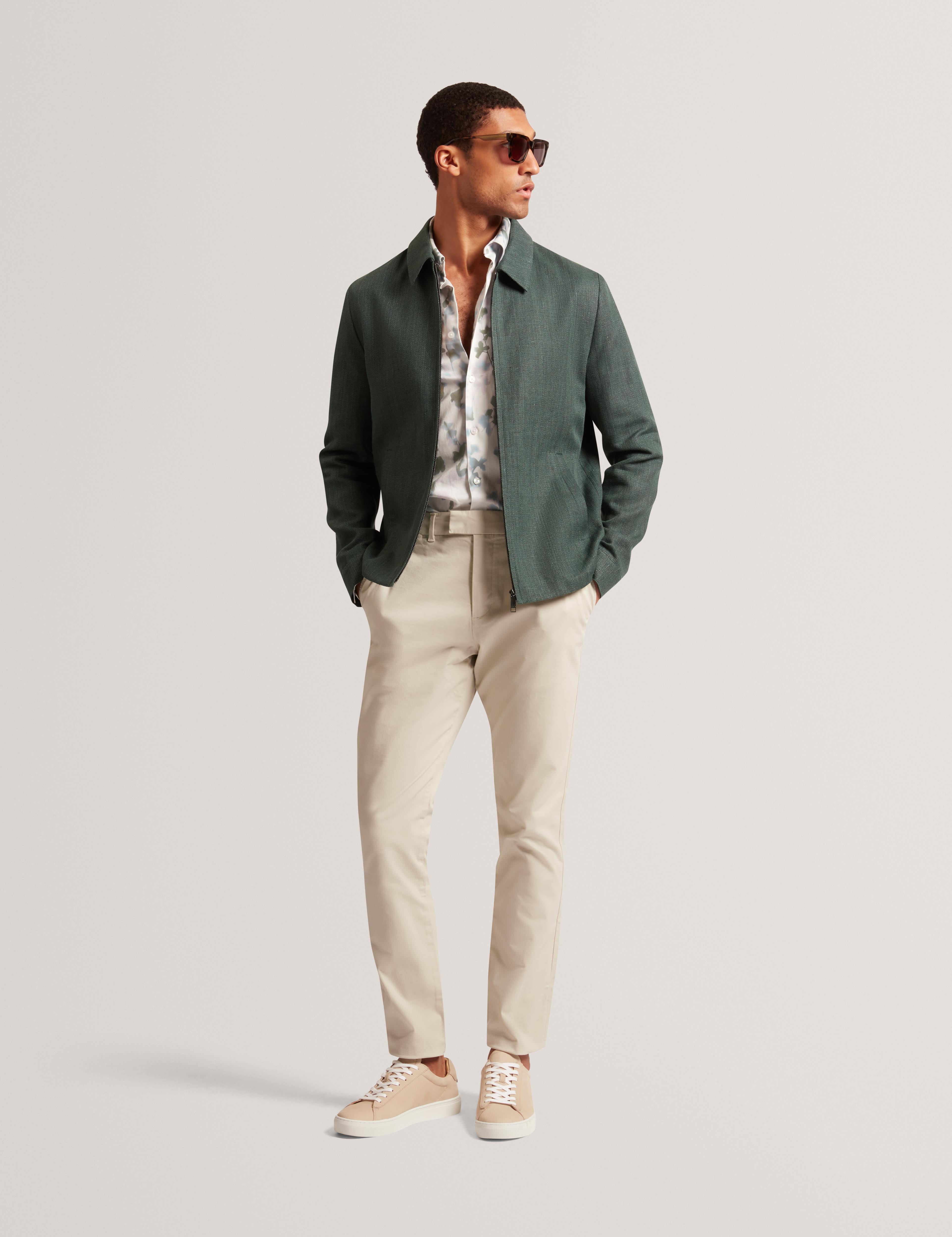 Dk-green Linen Blend Zip Up Harrington Jacket Kumarh Ted Baker US