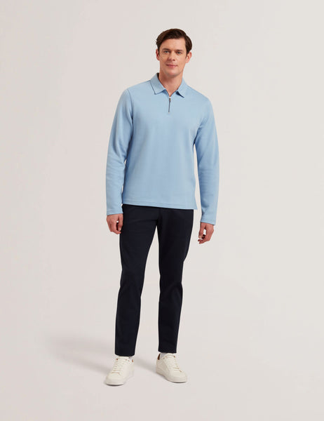 Herringbone Zip Neck Long Sleeve Polo | Kalend | Ted Baker US