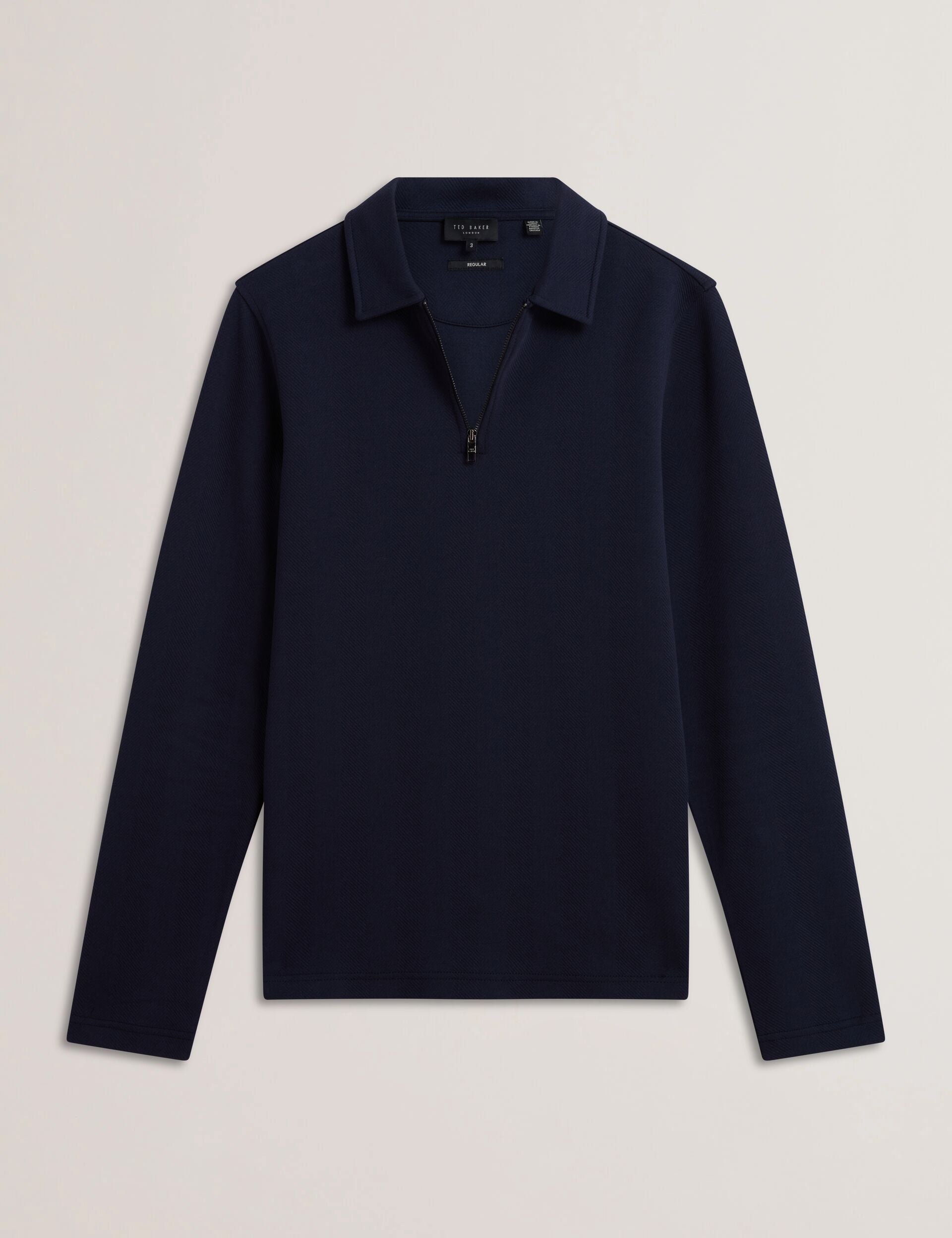 Herringbone Zip Neck Long Sleeve Polo | Kalend | Ted Baker US