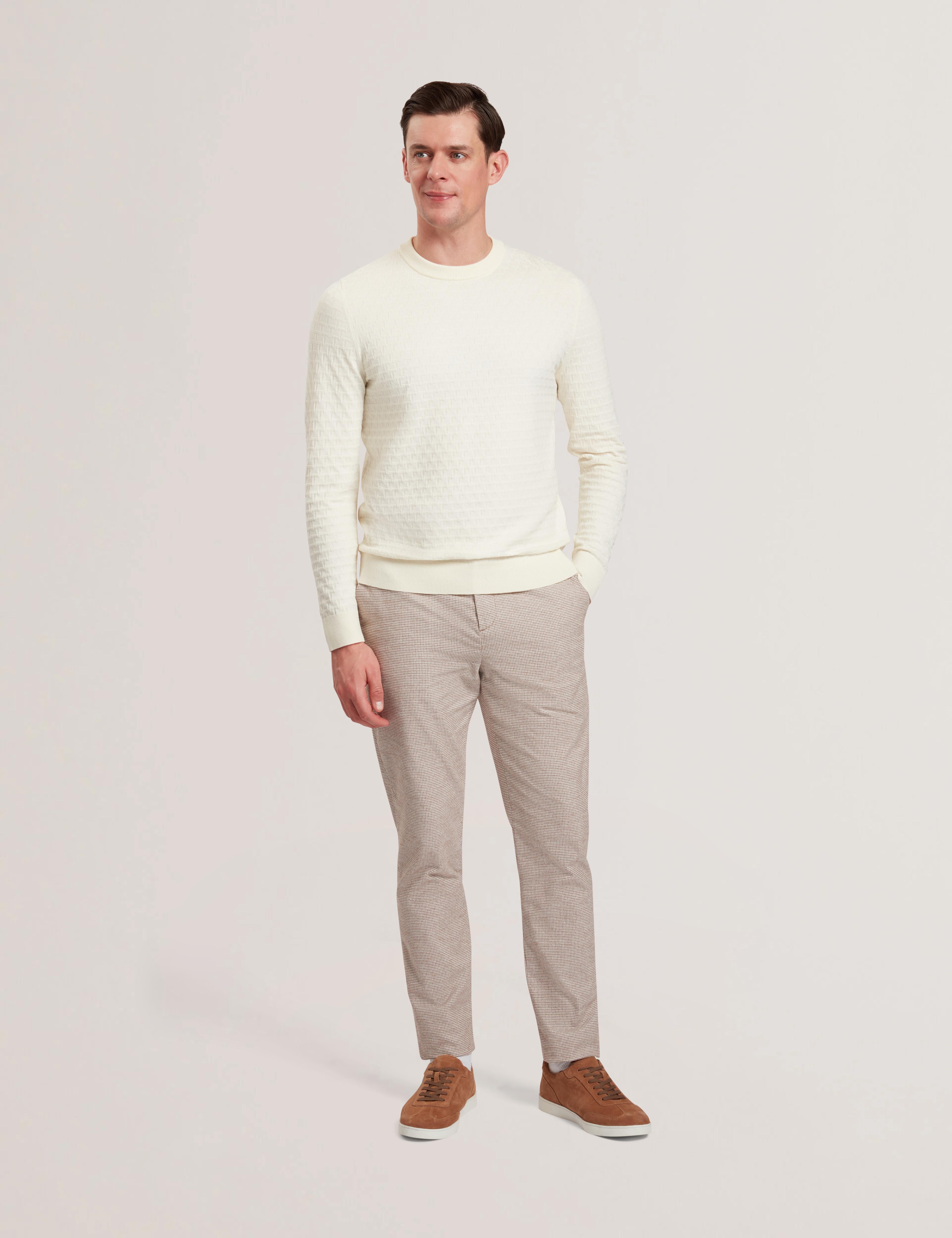 Taupe Micro Houndstooth Slim Fit Pants | Handly | Ted Baker US