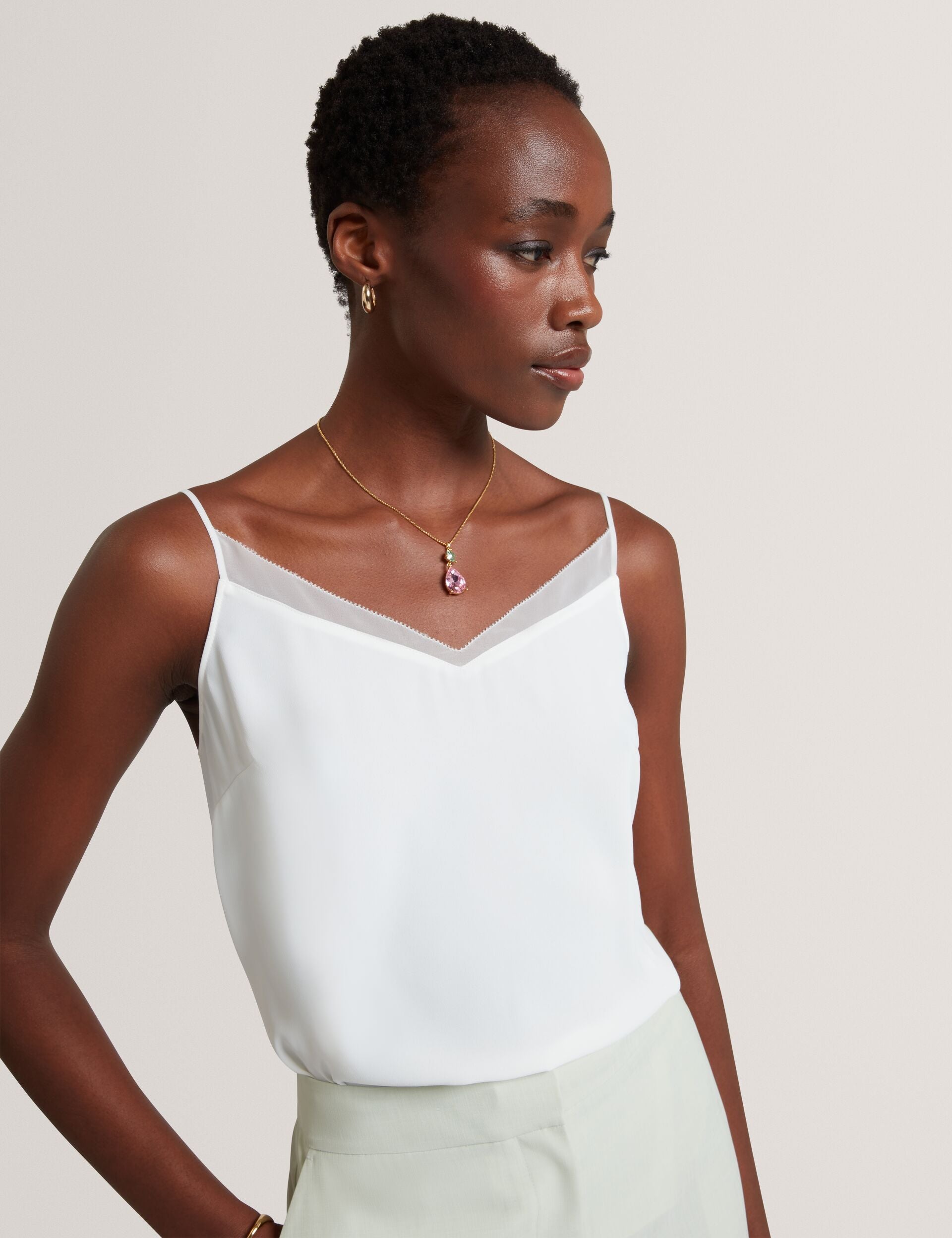 Ivory Chiffon Detail V-neck Strappy Cami Top | Lulea | Ted Baker US